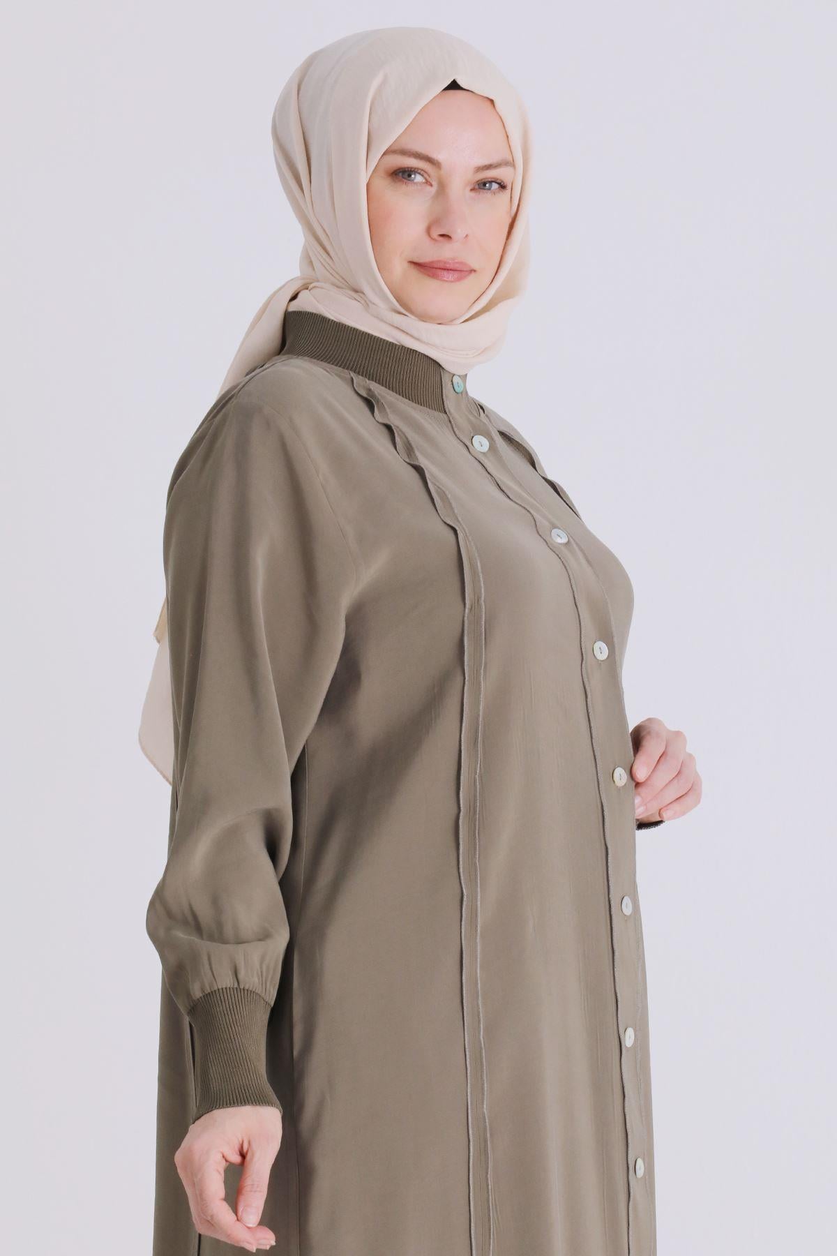 Behrem Büyük Beden Tesettür Ferace Haki OTW2828