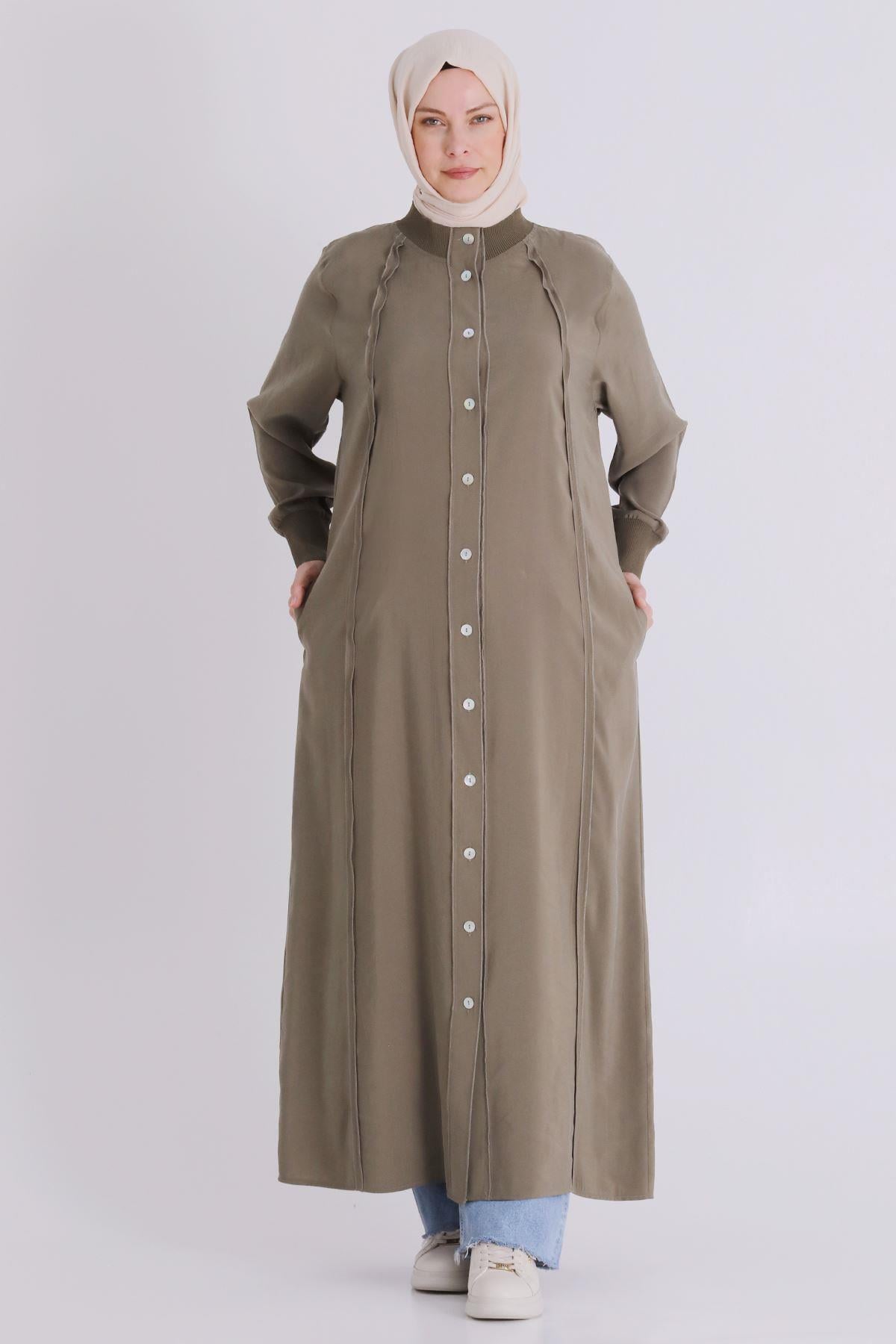 Behrem Büyük Beden Tesettür Ferace Haki OTW2828