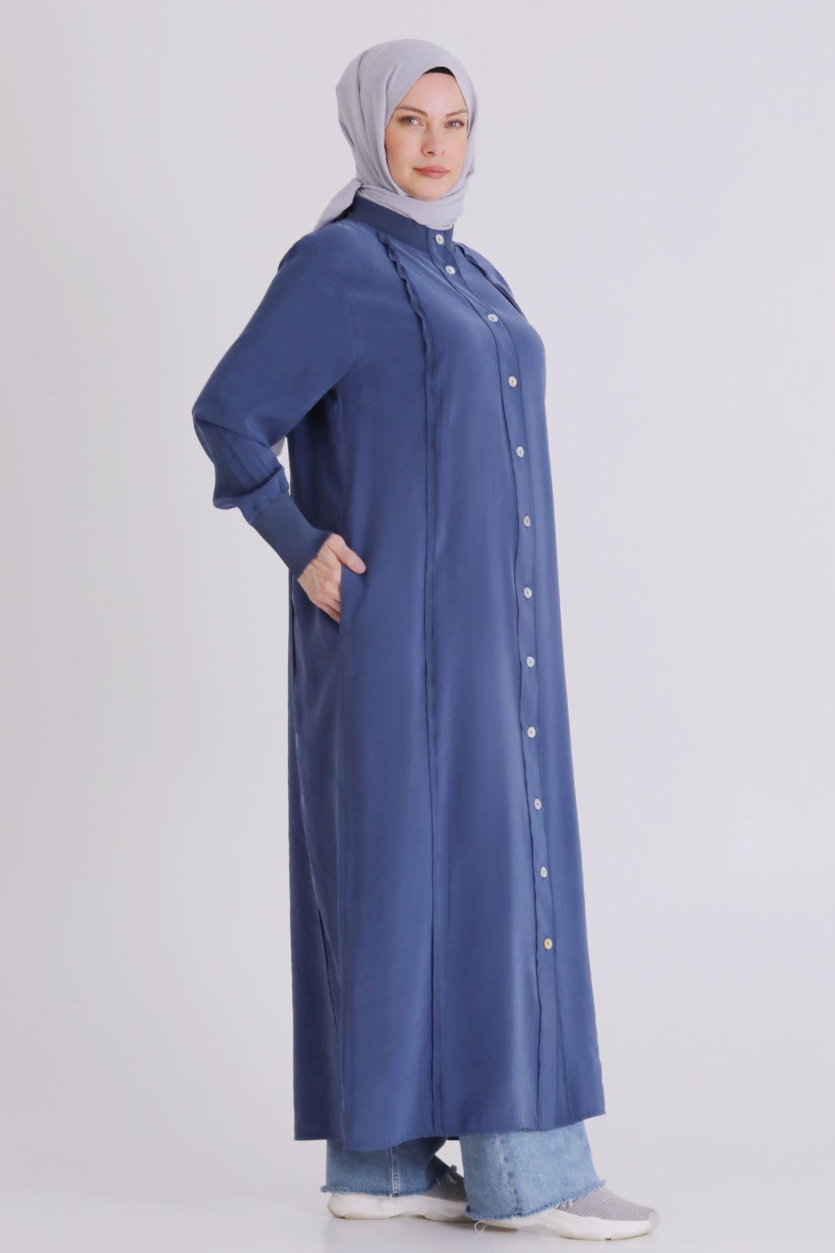 Behrem Büyük Beden Tesettür Ferace İndigo OTW2828