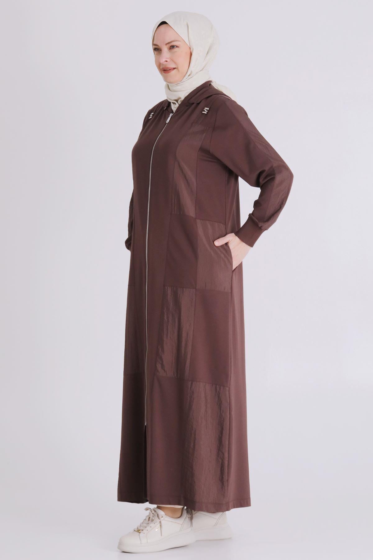 Behrem Büyük Beden Tesettür Ferace Kahve OTW28081