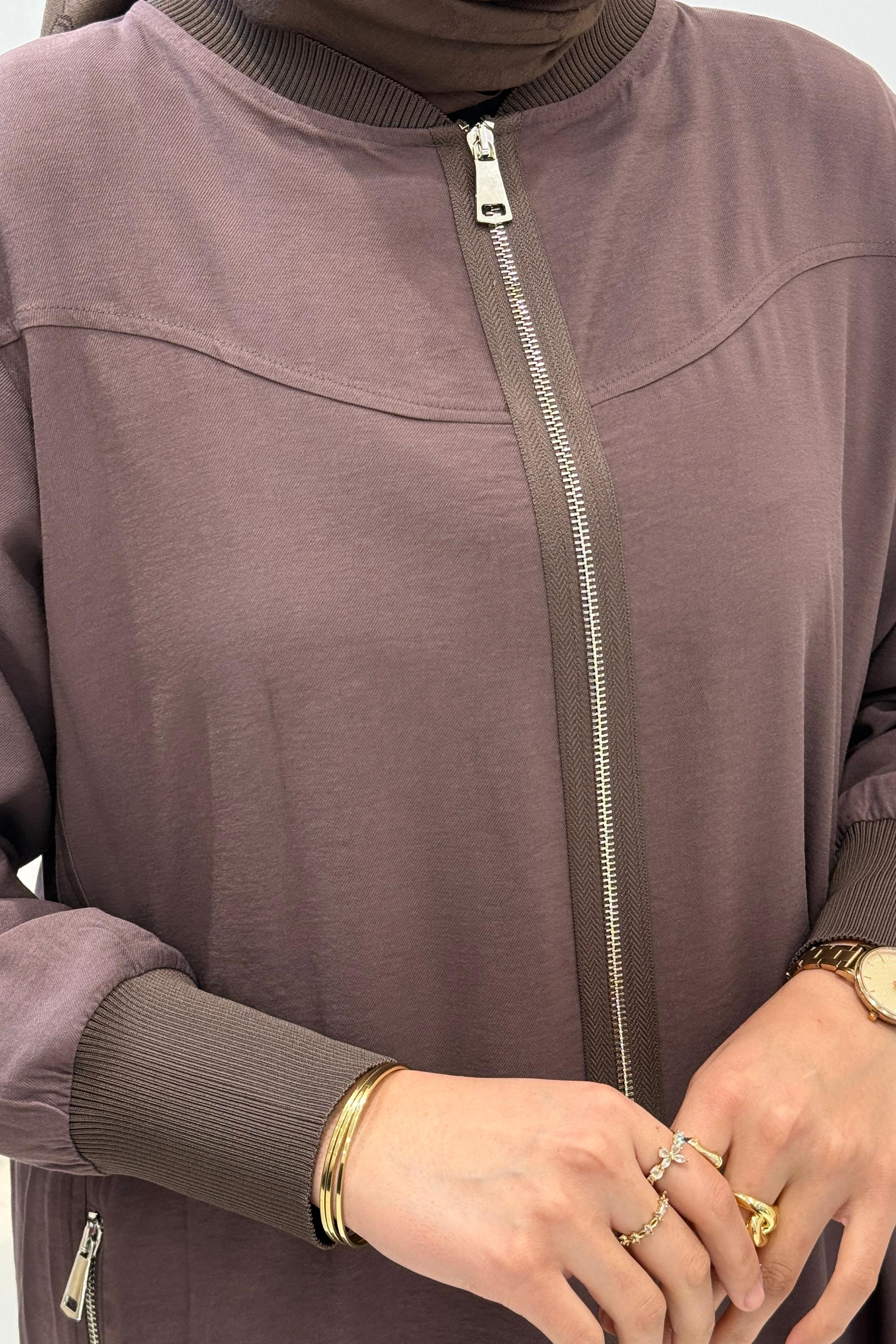 Behrem Büyük Beden Tesettür Ferace Kakao OTW2829