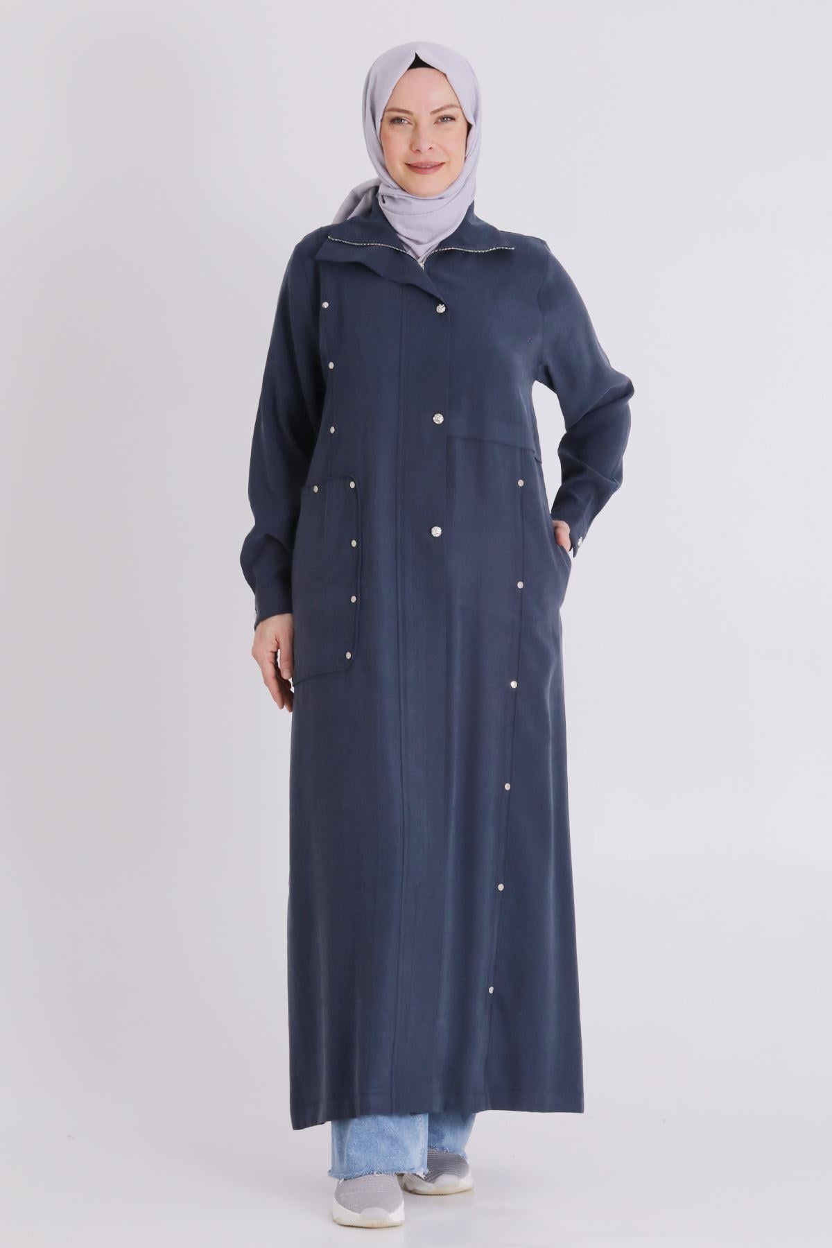 Behrem Büyük Beden Tesettür Ferace Lacivert OTW28079