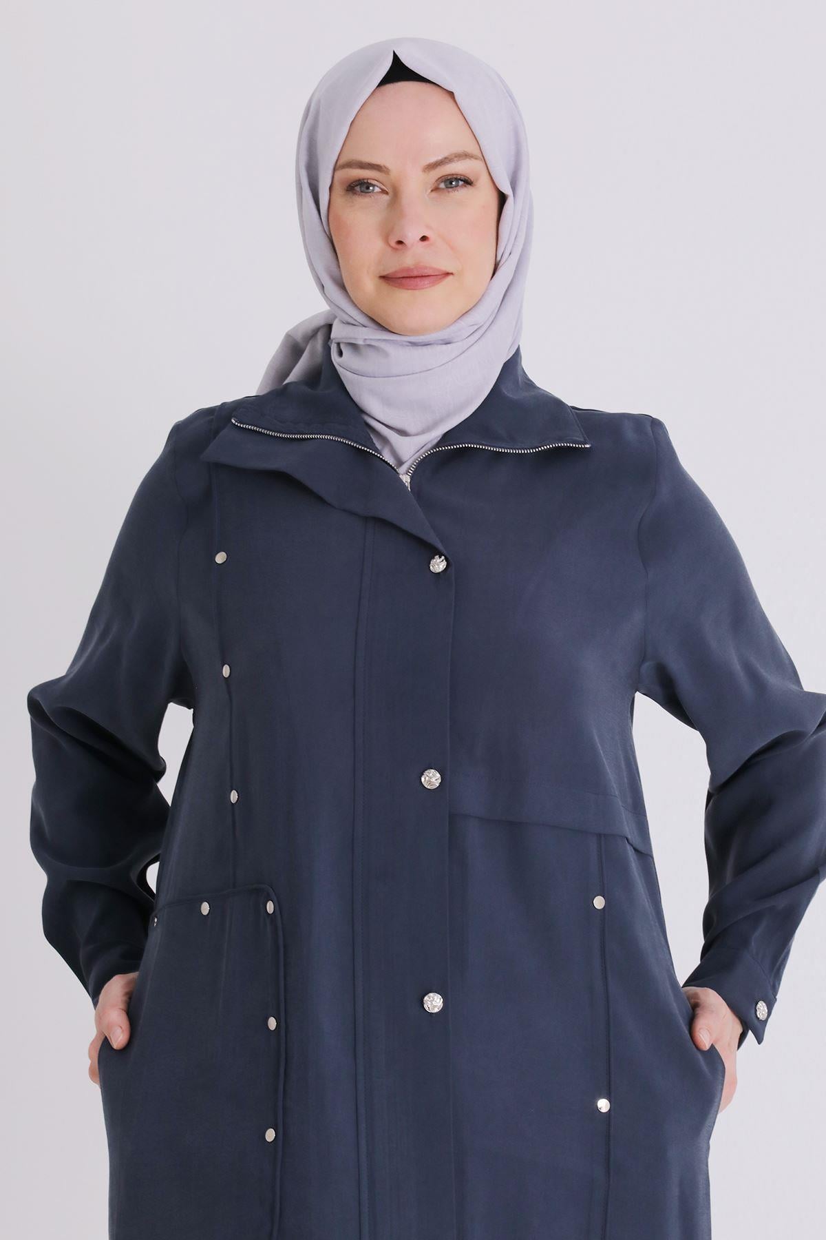 Behrem Büyük Beden Tesettür Ferace Lacivert OTW28079