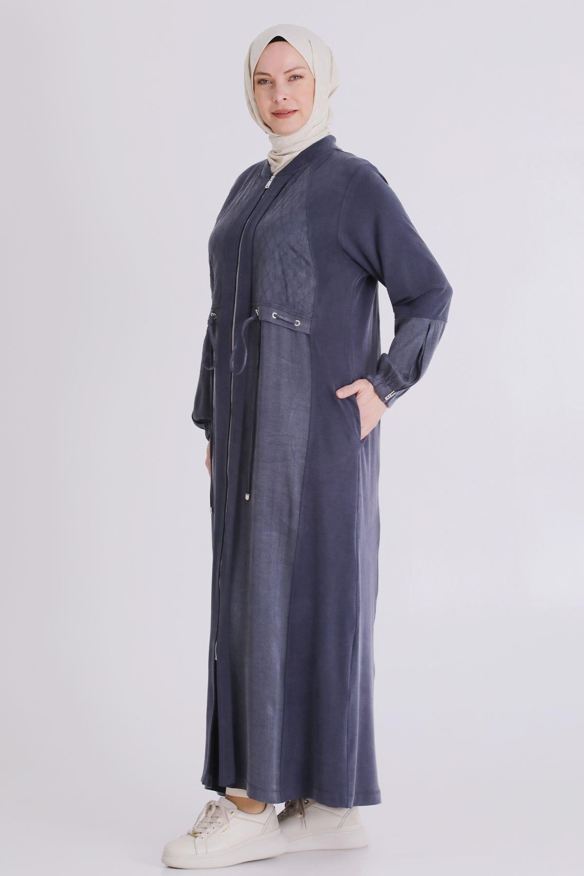 Behrem Büyük Beden Tesettür Ferace Lacivert OTW28082