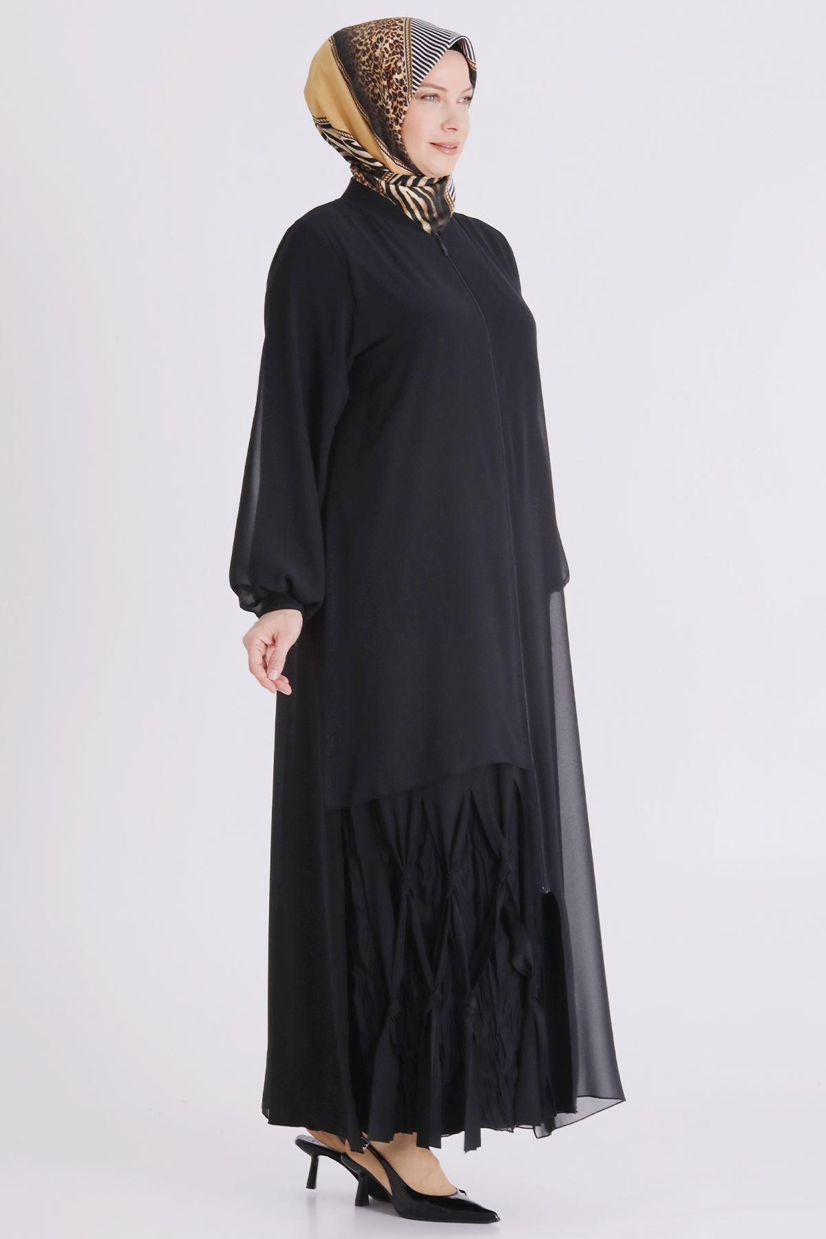 Behrem Büyük Beden Tesettür Ferace Siyah OTW2830