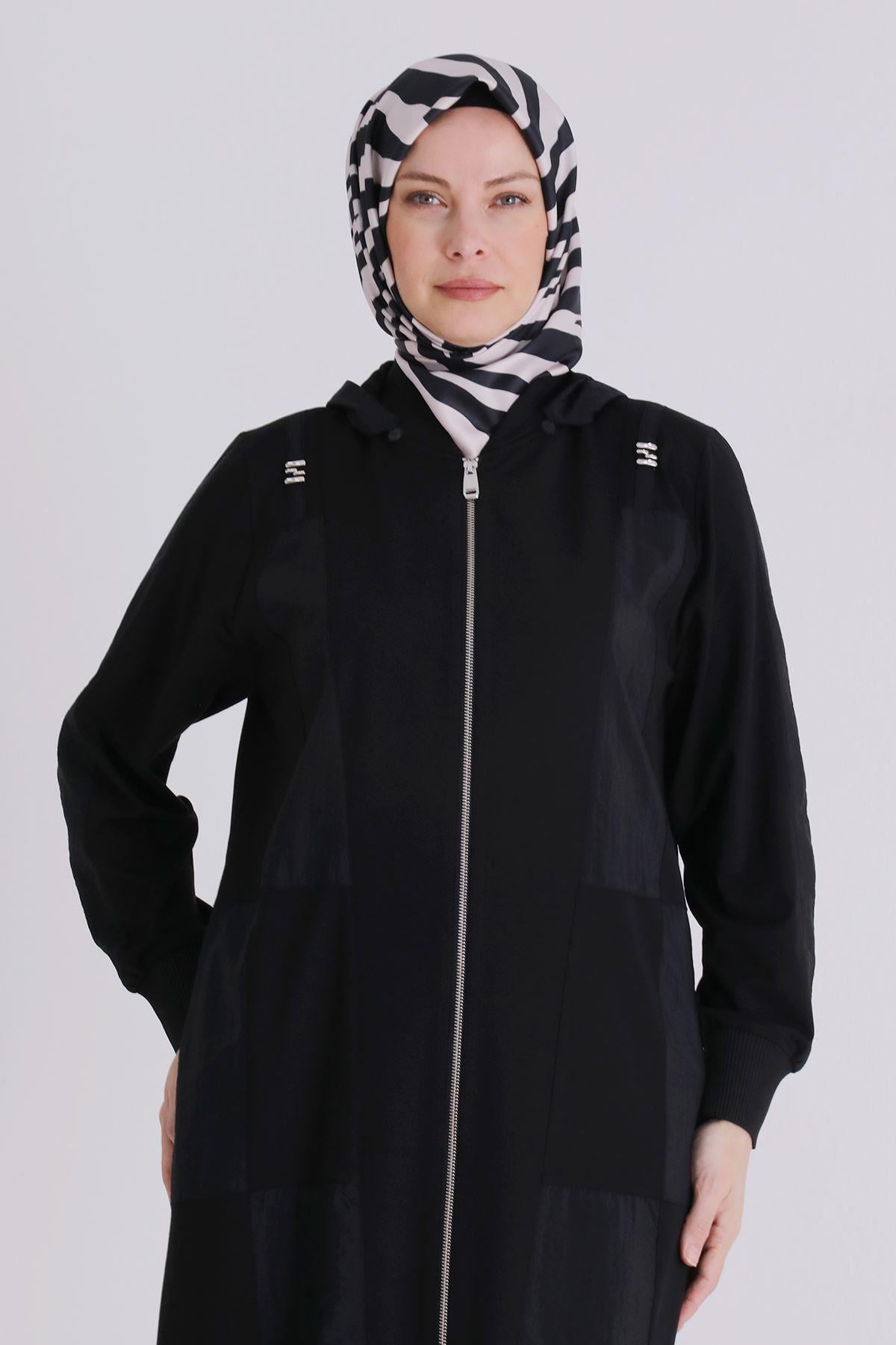 Behrem Büyük Beden Tesettür Ferace Siyah OTW28081