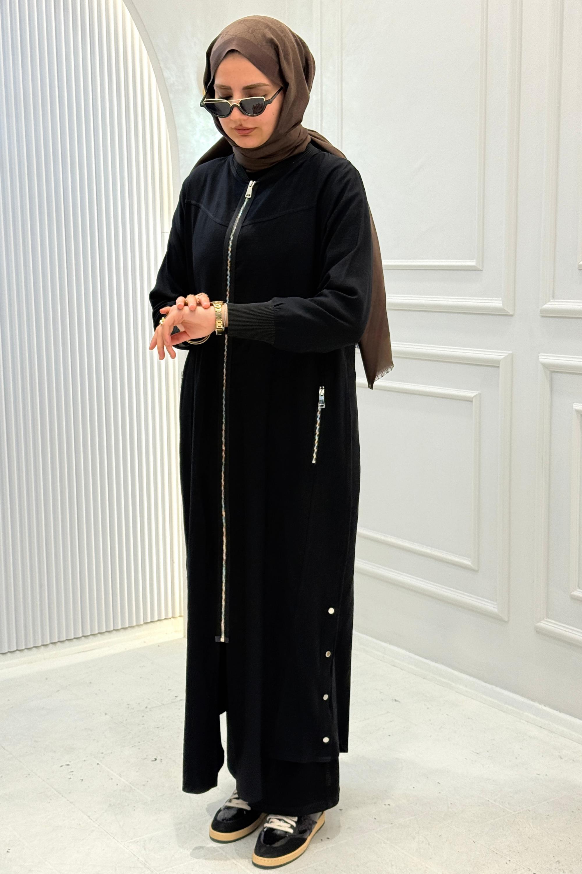 Behrem Büyük Beden Tesettür Ferace Siyah OTW2829