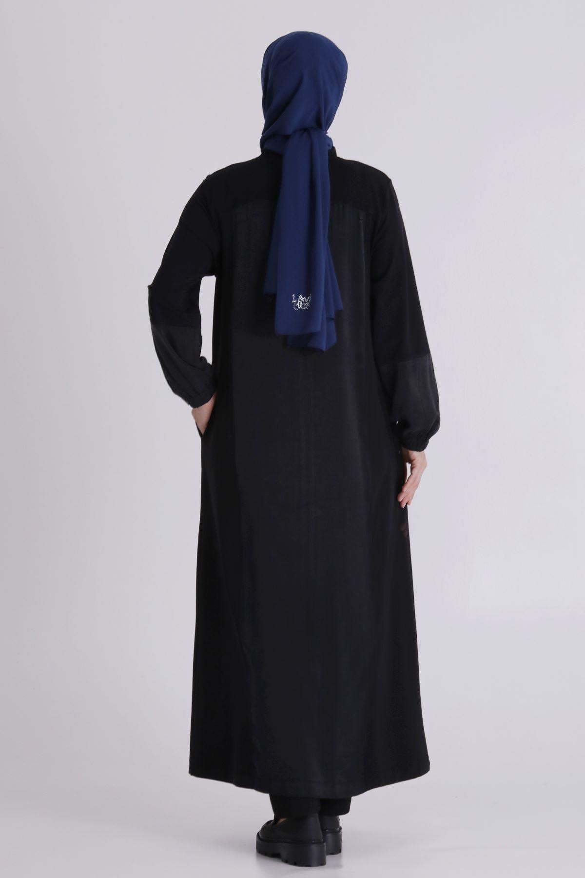 Behrem Büyük Beden Tesettür Ferace Siyah OTW28082