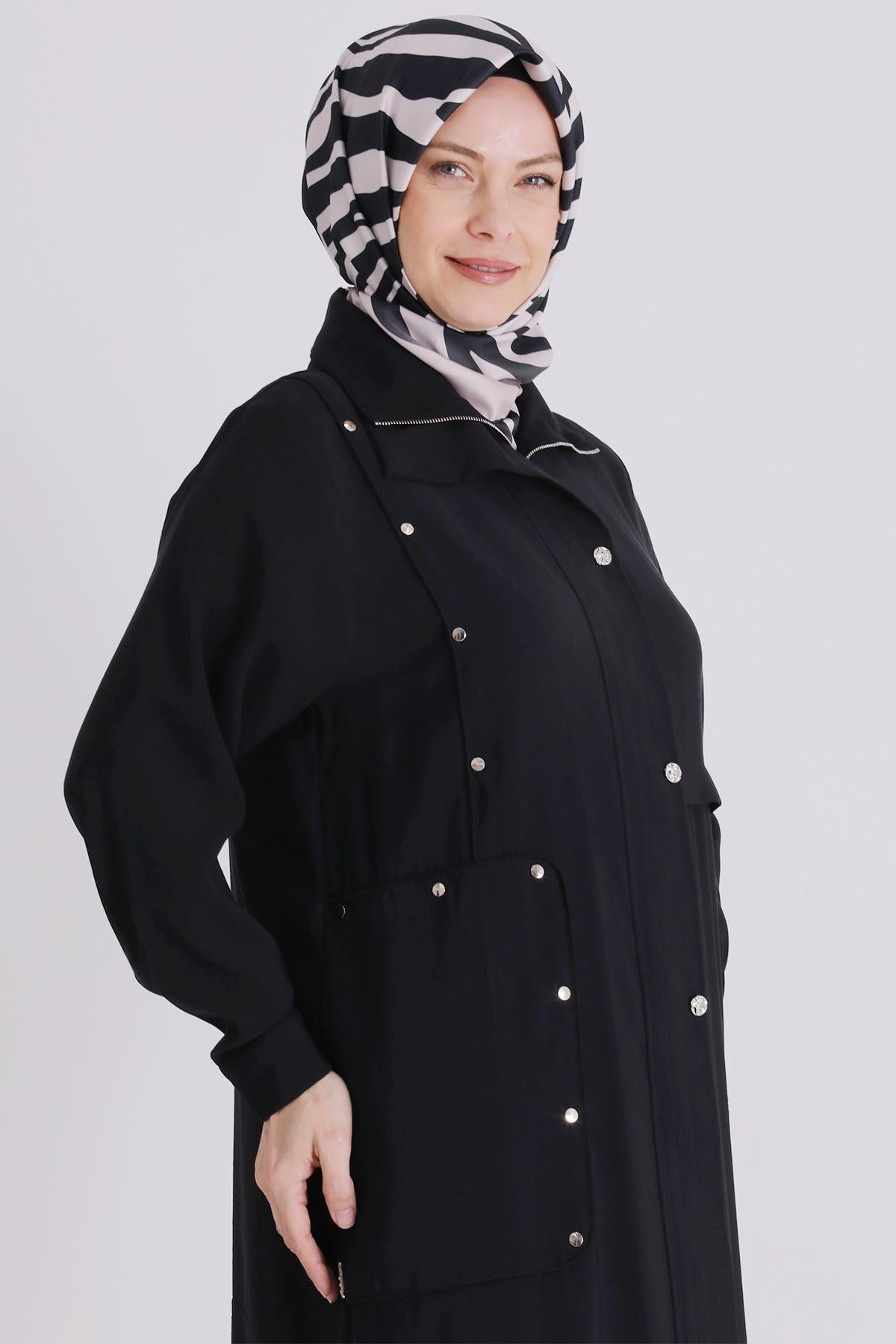 Behrem Büyük Beden Tesettür Ferace Siyah OTW28079