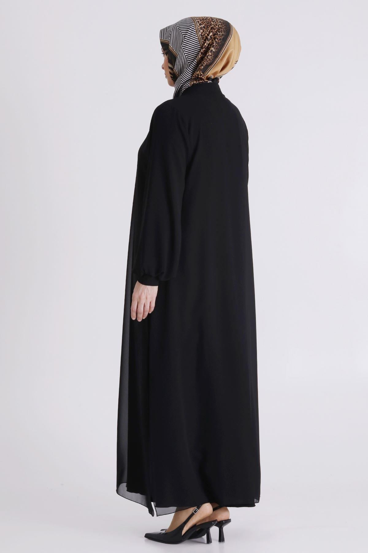 Behrem Büyük Beden Tesettür Ferace Siyah OTW2830