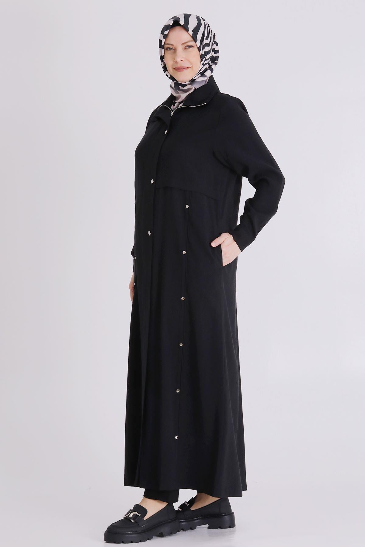 Behrem Büyük Beden Tesettür Ferace Siyah OTW28079