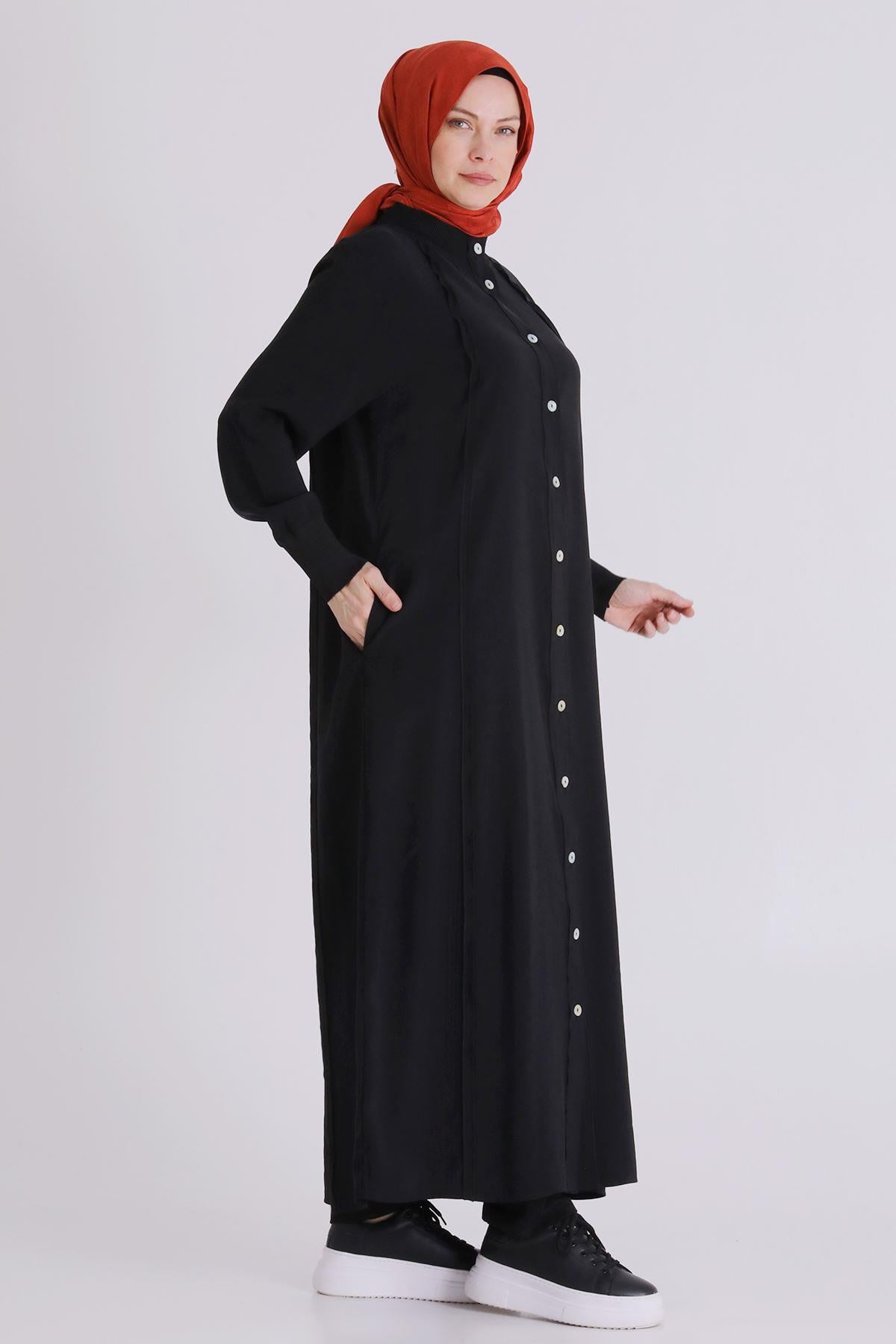 Behrem Büyük Beden Tesettür Ferace Siyah OTW2828