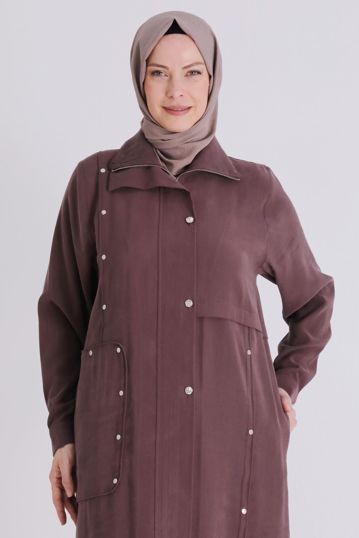 Behrem Büyük Beden Tesettür Ferace Soft Mürdüm OTW28079