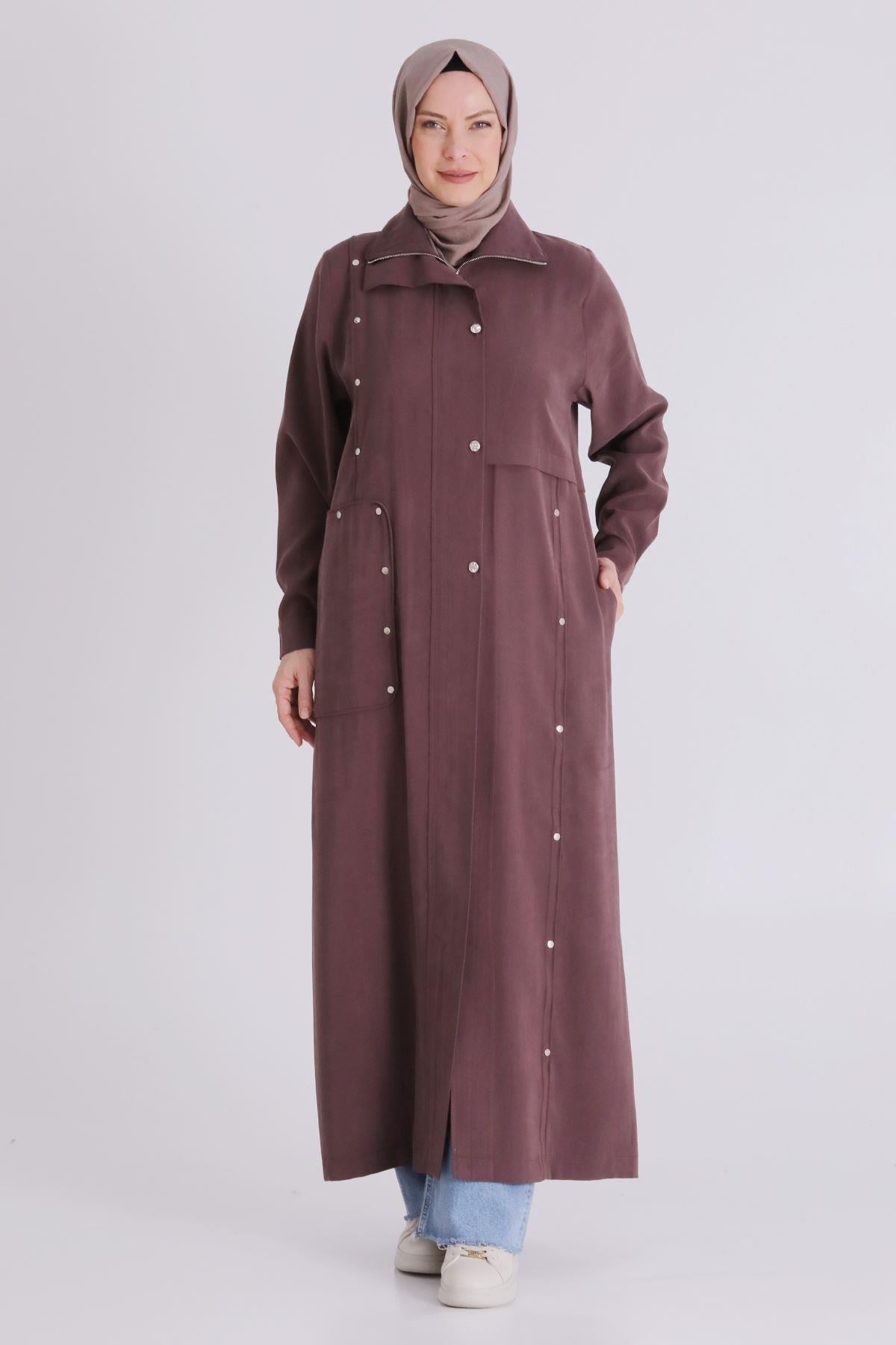 Behrem Büyük Beden Tesettür Ferace Soft Mürdüm OTW28079