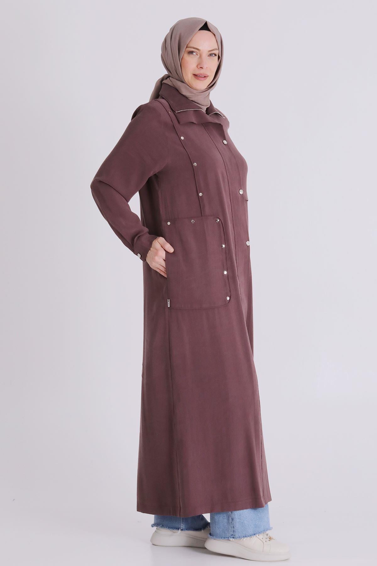 Behrem Büyük Beden Tesettür Ferace Soft Mürdüm OTW28079