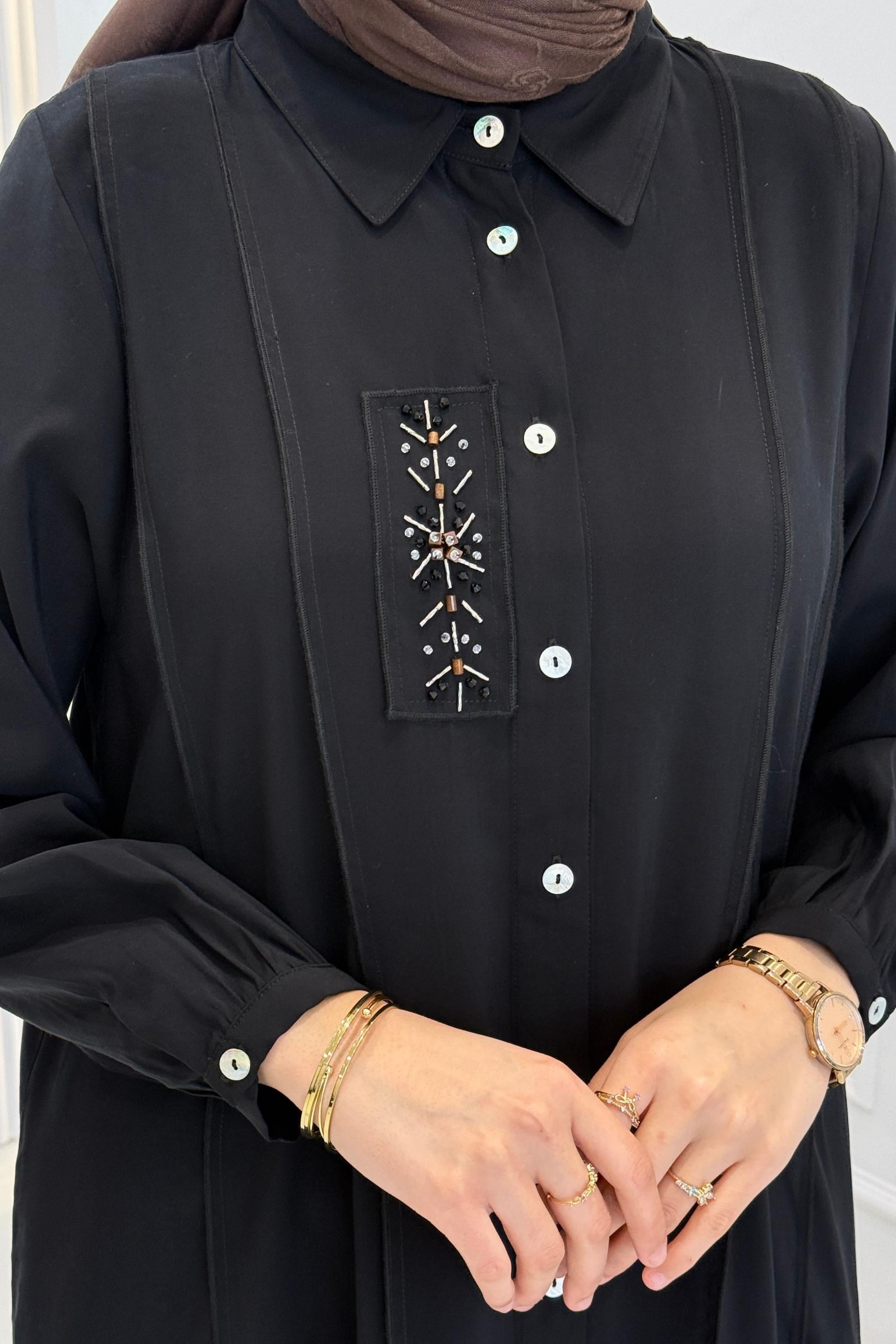 Behrem Büyük Beden Tesettür İşlemeli Tunik Siyah OTW2359