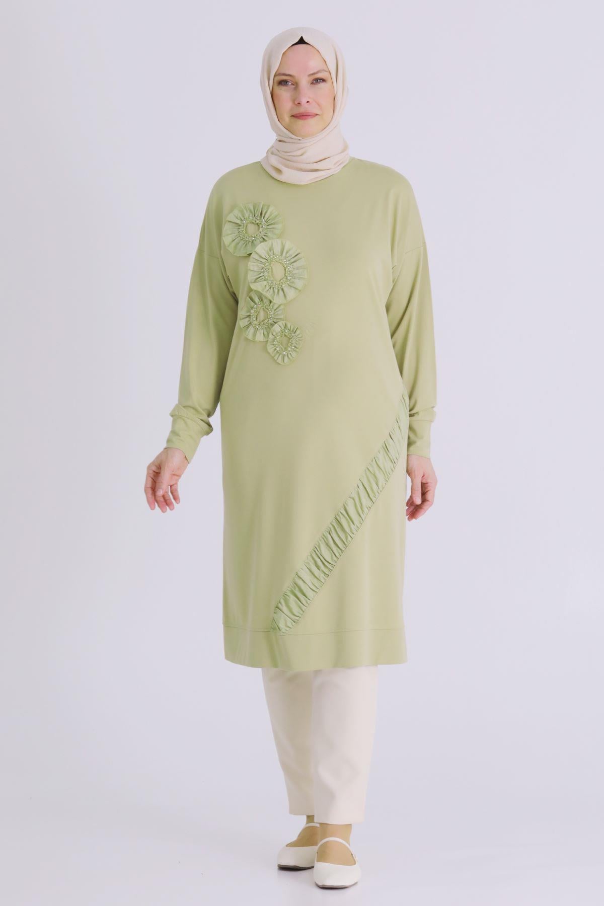 Behrem Büyük Beden Tesettür İşlemeli Tunik Ihlamur OTW20133