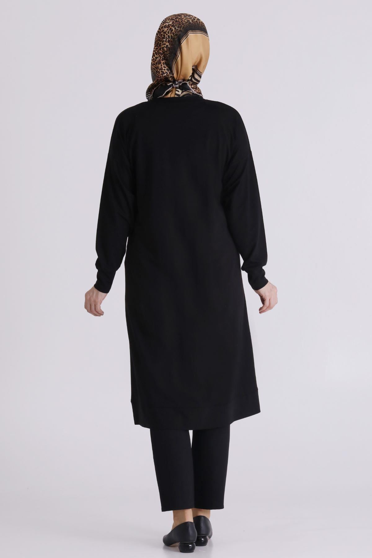 Behrem Büyük Beden Tesettür İşlemeli Tunik Siyah OTW20133