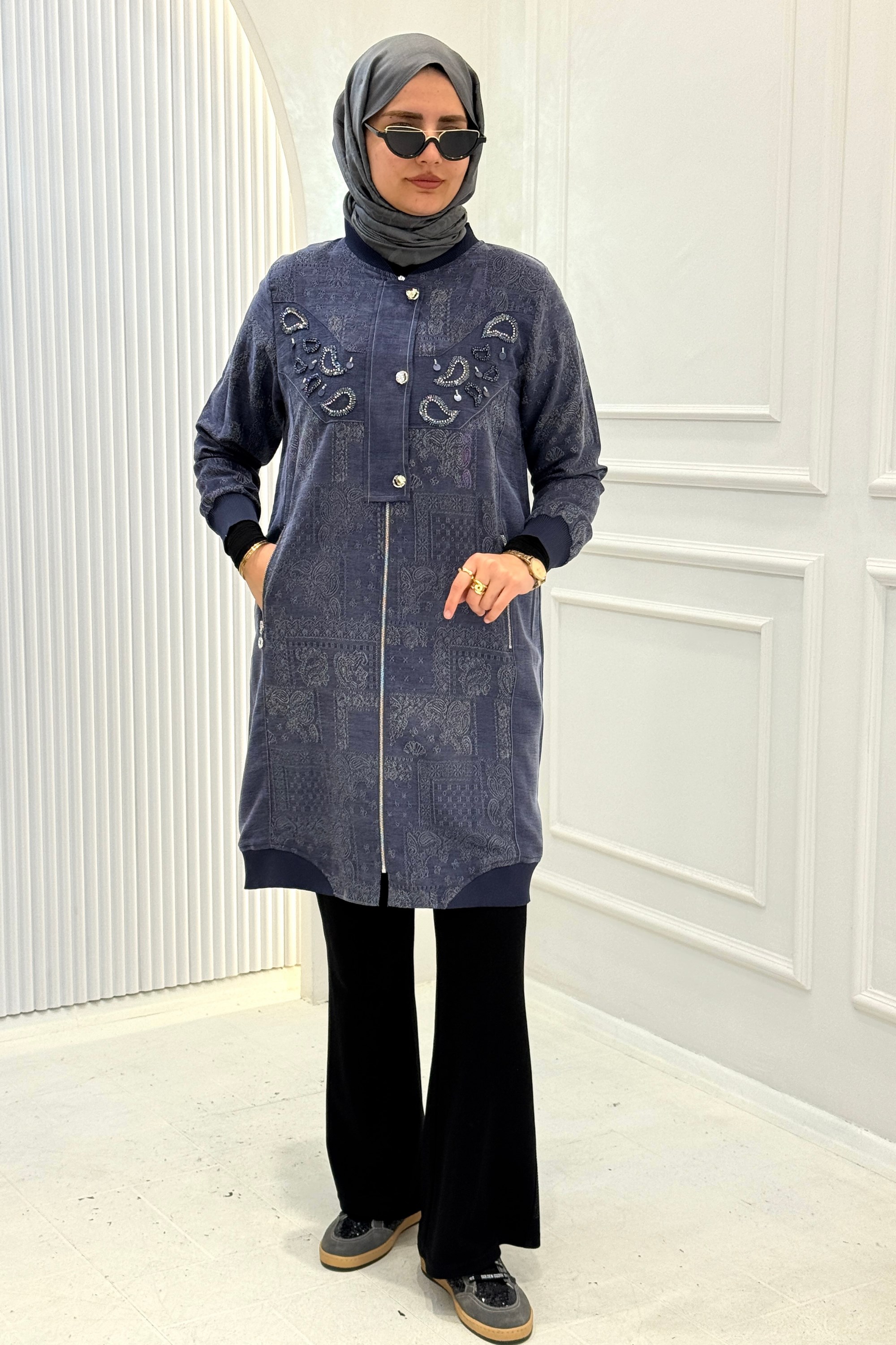 Behrem Büyük Beden Tesettür Kap Denim Mavi OTW25149