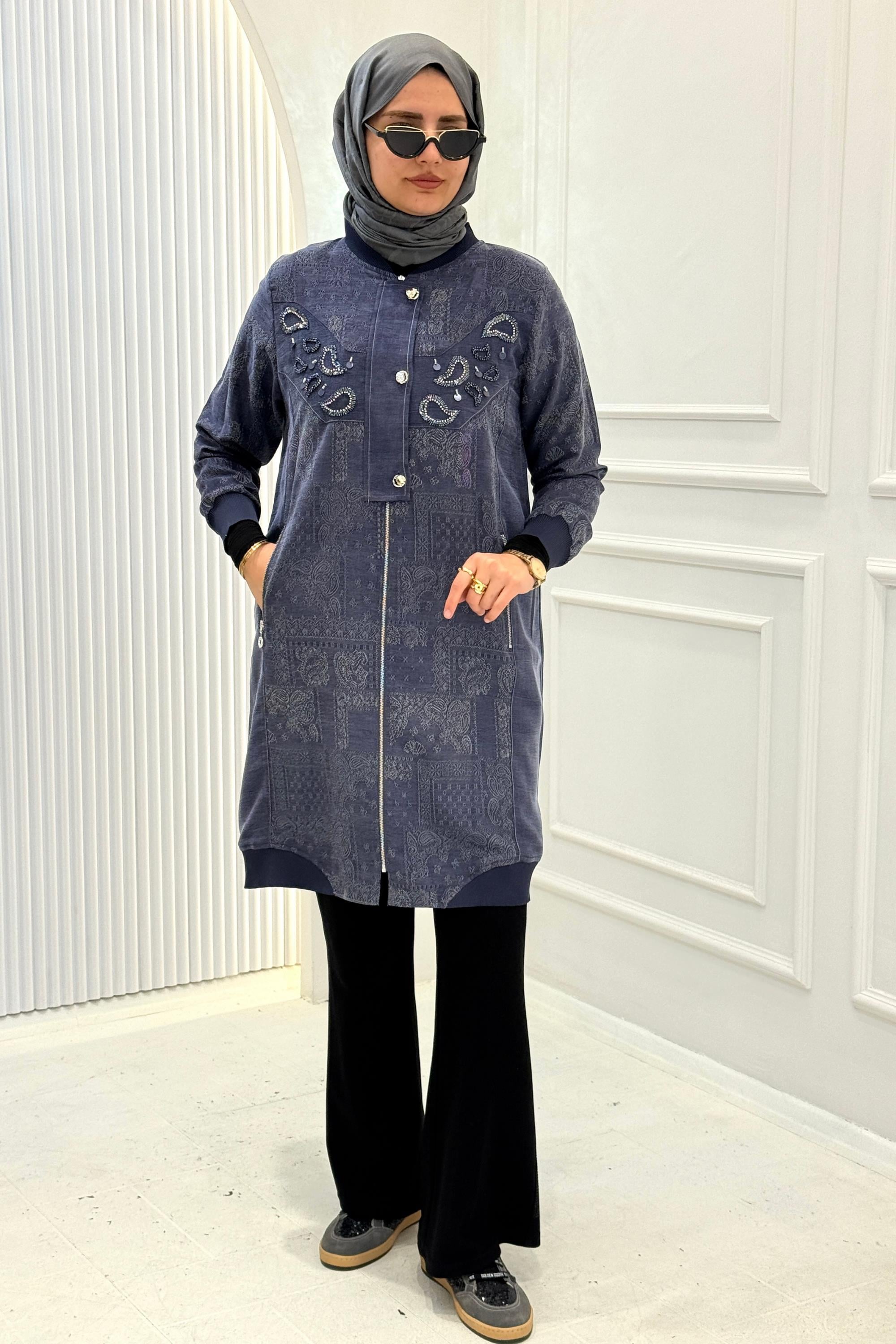 Behrem Büyük Beden Tesettür Kap Denim Mavi OTW25149