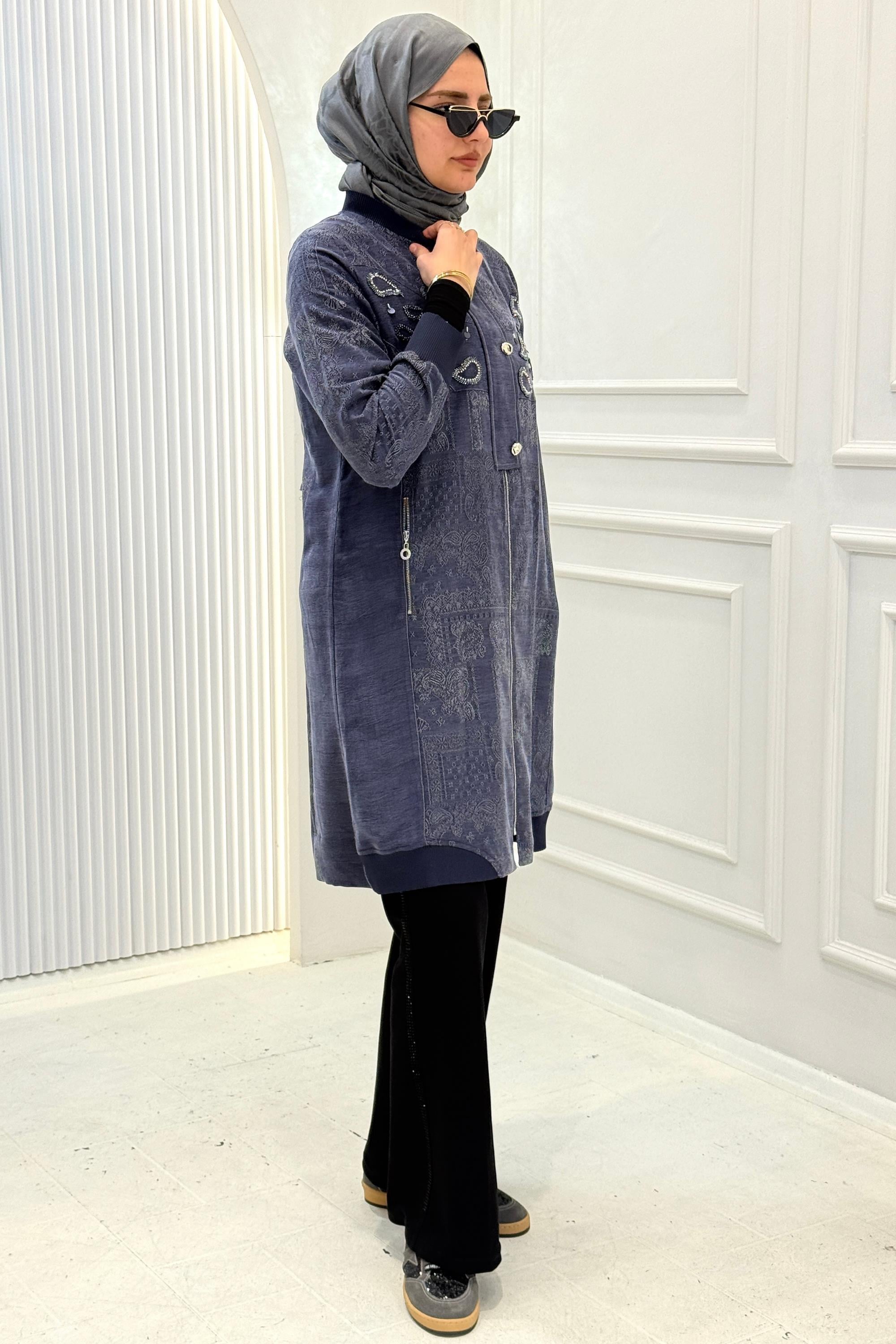 Behrem Büyük Beden Tesettür Kap Denim Mavi OTW25149