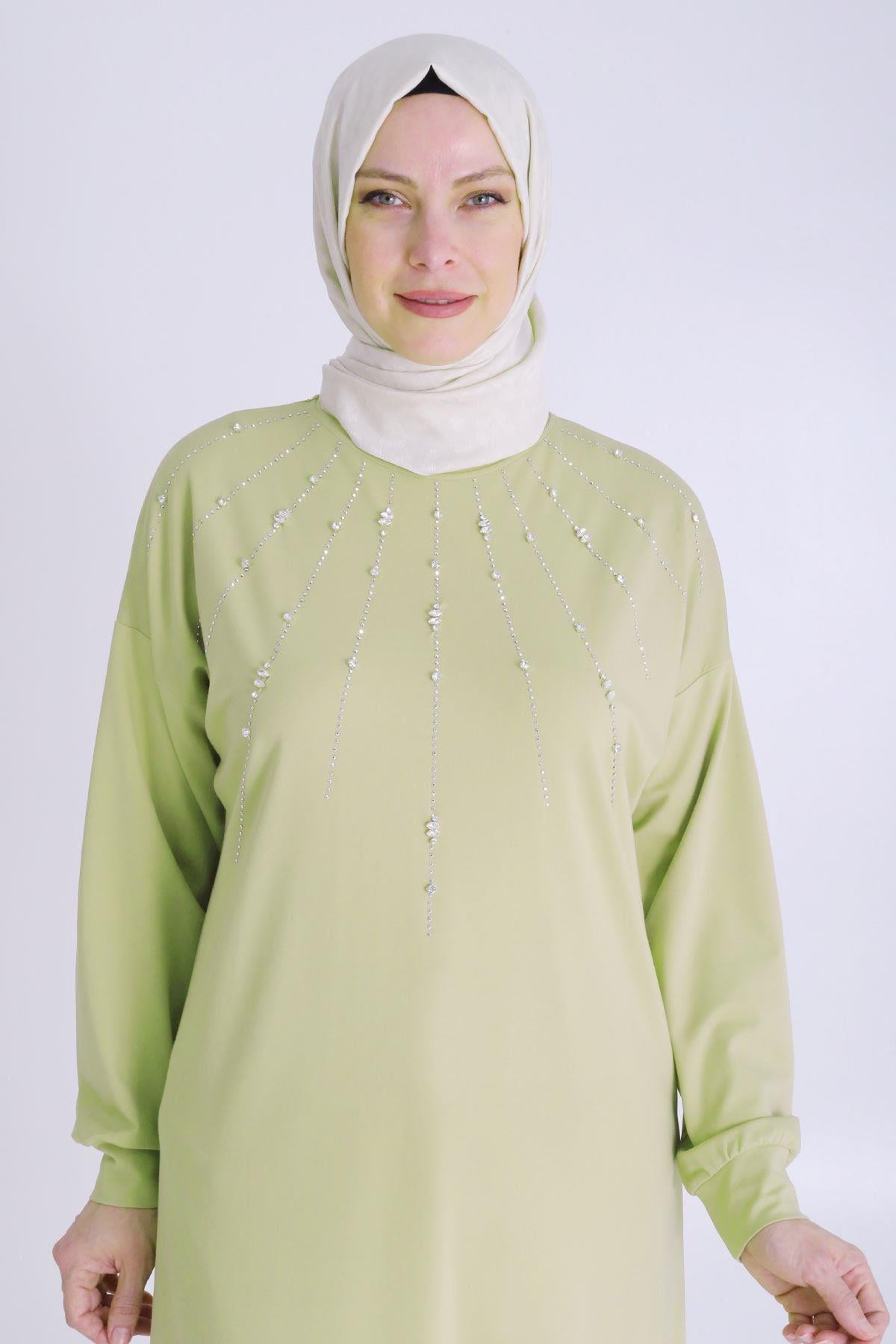 Behrem Büyük Beden Tesettür Örme Taşlı Tunik Ihlamur OTW20122