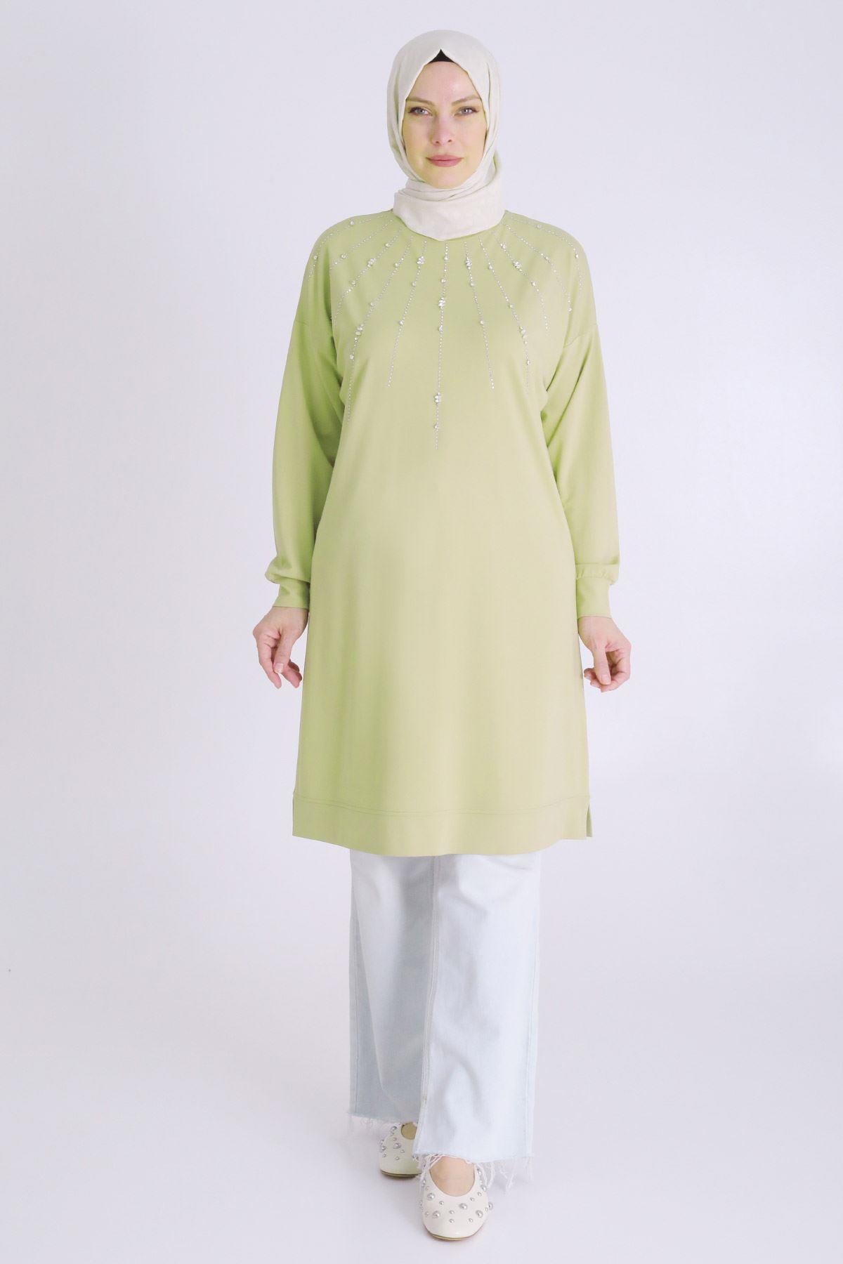 Behrem Büyük Beden Tesettür Örme Taşlı Tunik Ihlamur OTW20122