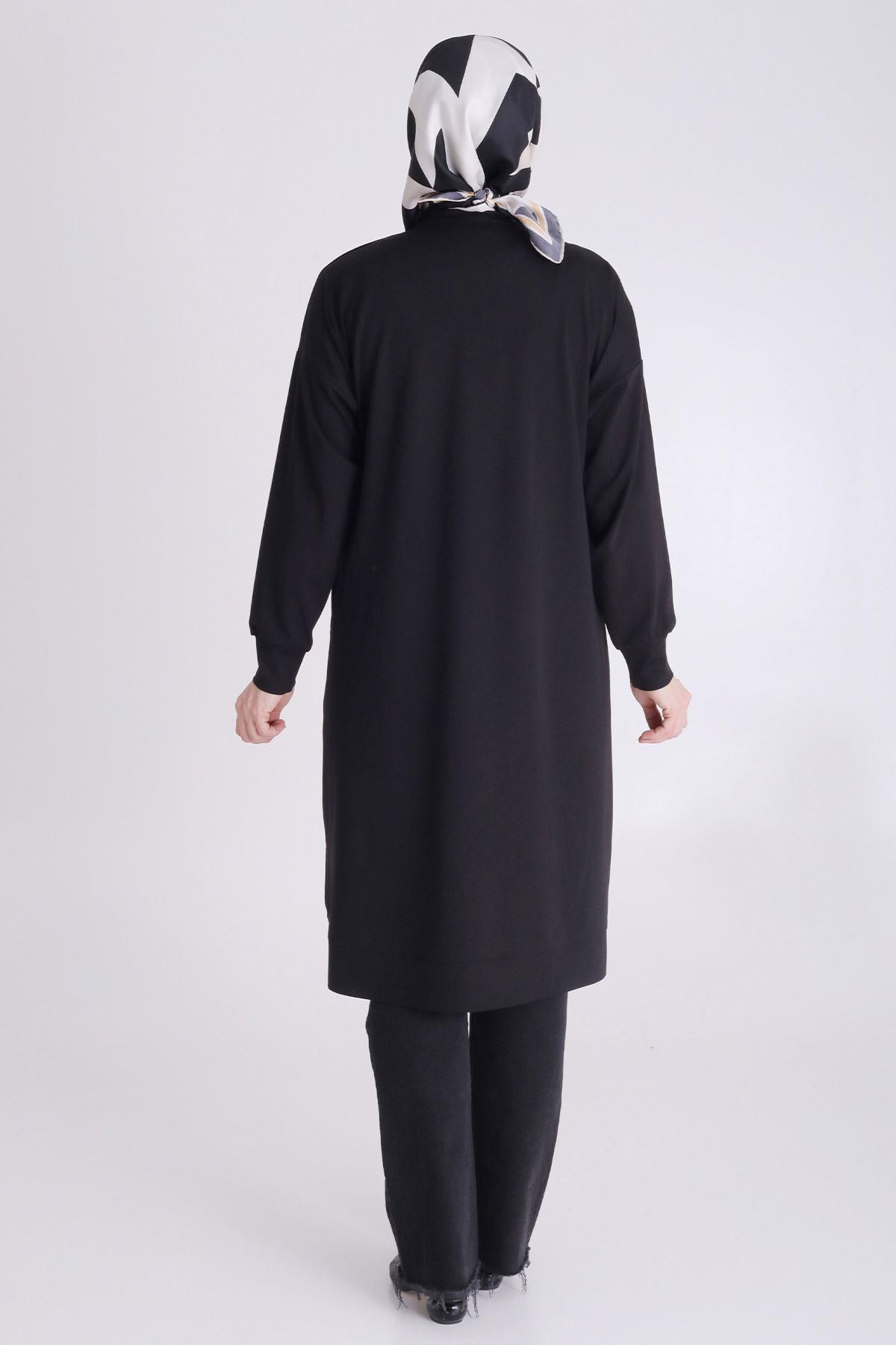 Behrem Büyük Beden Tesettür Örme Tunik Siyah OTW20123