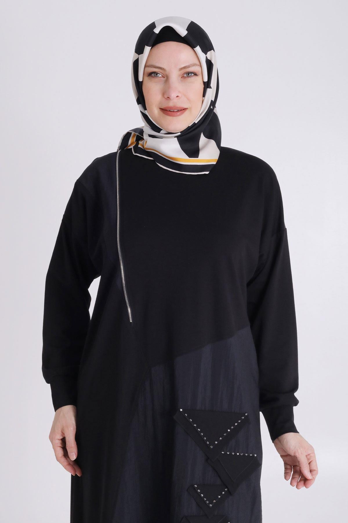 Behrem Büyük Beden Tesettür Örme Tunik Siyah OTW20123