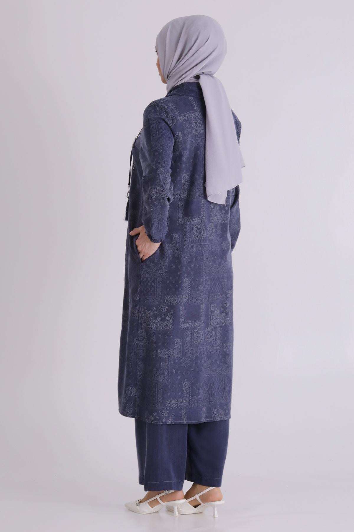 Behrem Büyük Beden Tesettür Pantolonlu Takım Denim Mavi OTW35150