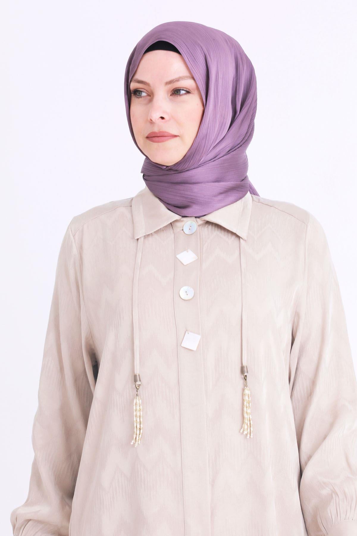 Behrem Büyük Beden Tesettür Pantolonlu Takım Bej OTW35117