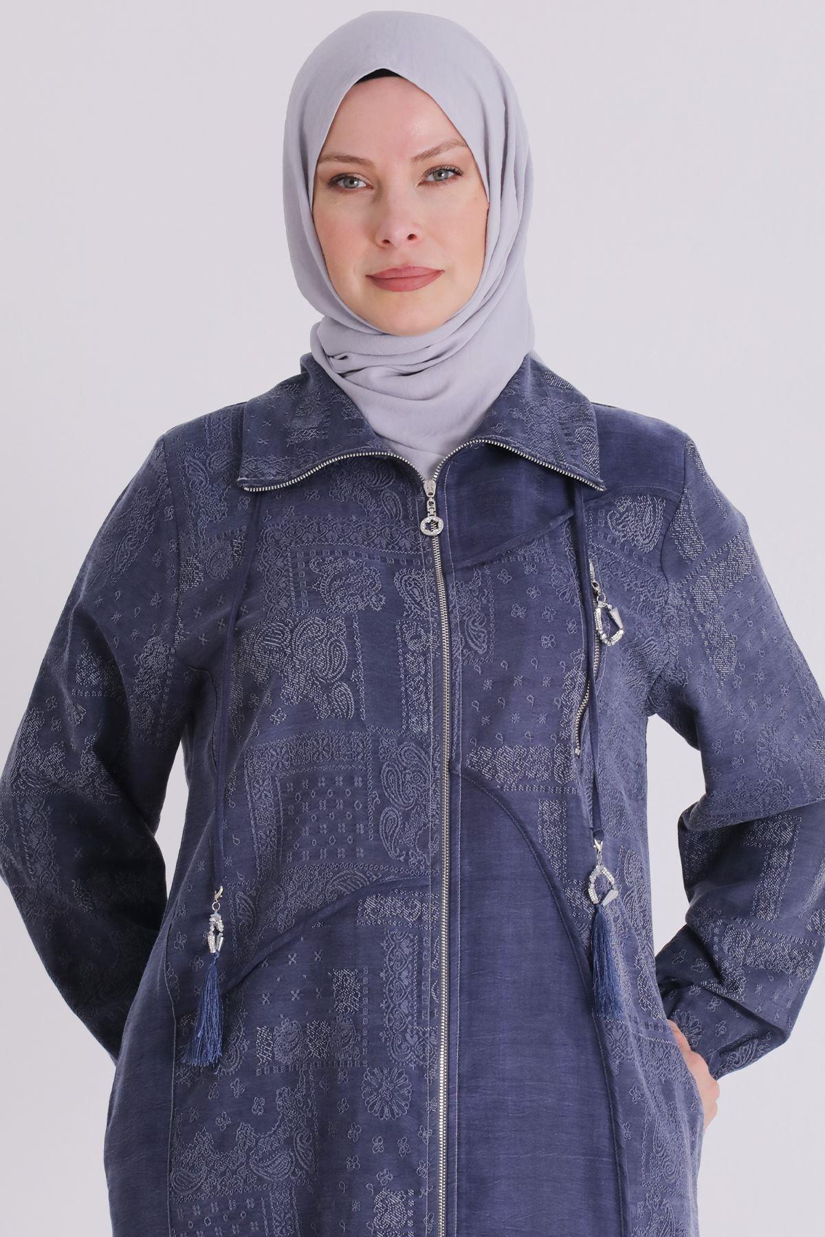 Behrem Büyük Beden Tesettür Pantolonlu Takım Denim Mavi OTW35150