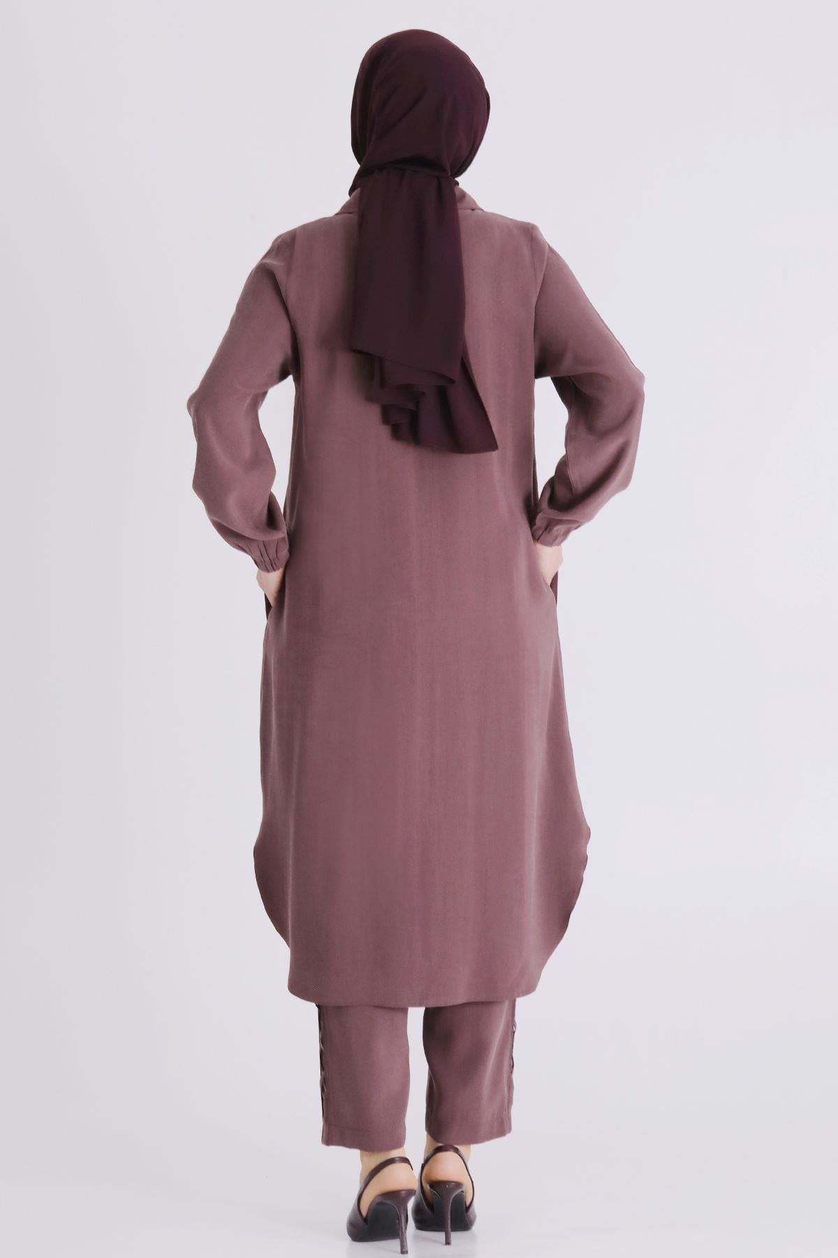 Behrem Büyük Beden Tesettür Pantolonlu Takım Soft Mürdüm OTW35142