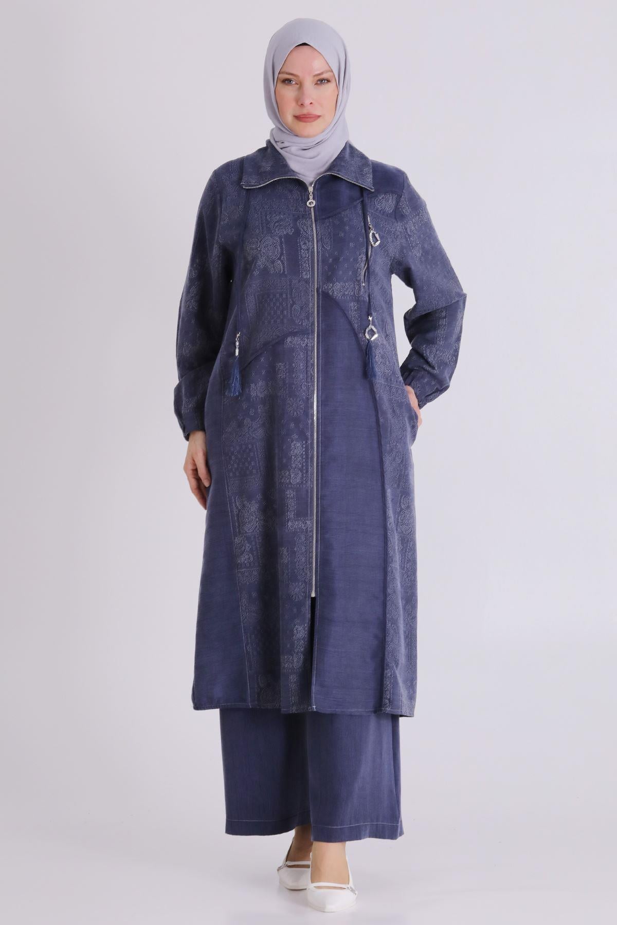 Behrem Büyük Beden Tesettür Pantolonlu Takım Denim Mavi OTW35150