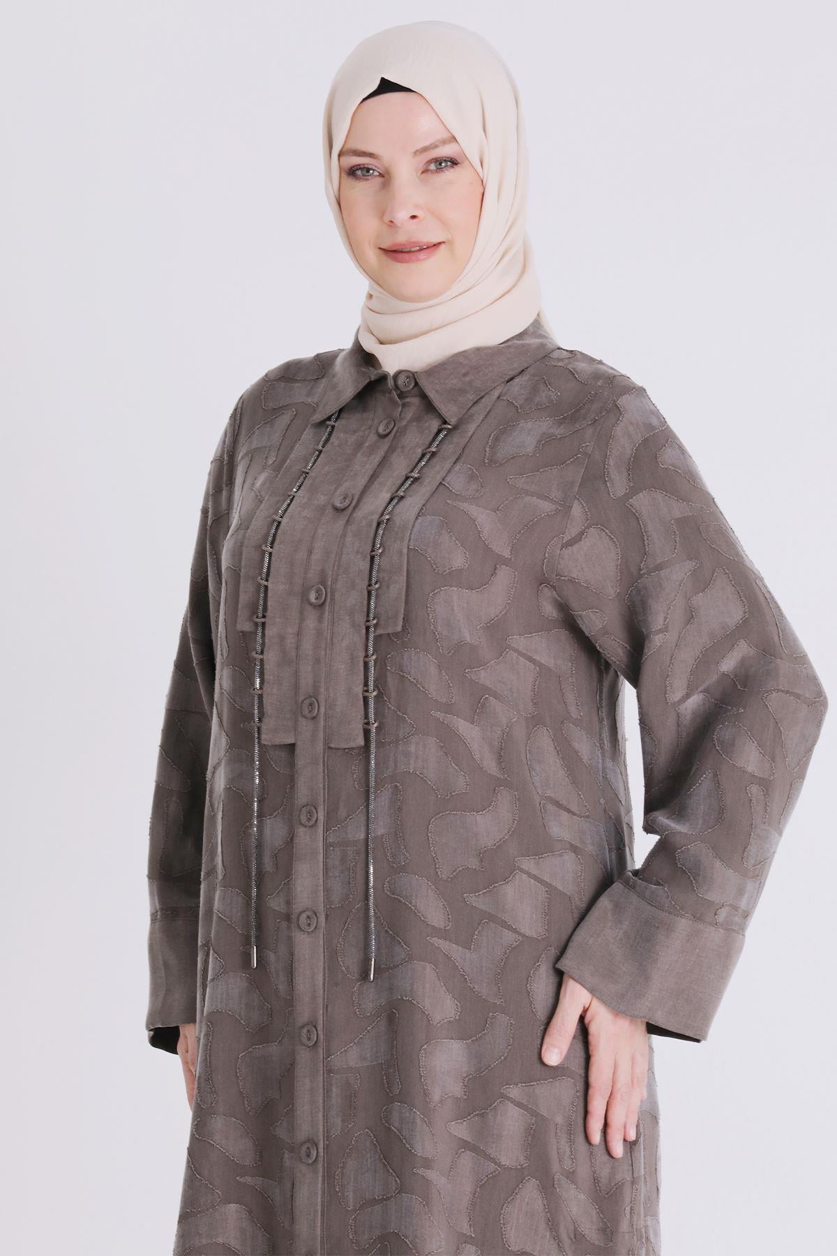 Behrem Büyük Beden Tesettür Pantolonlu Takım Koyu Vizon OTW35147