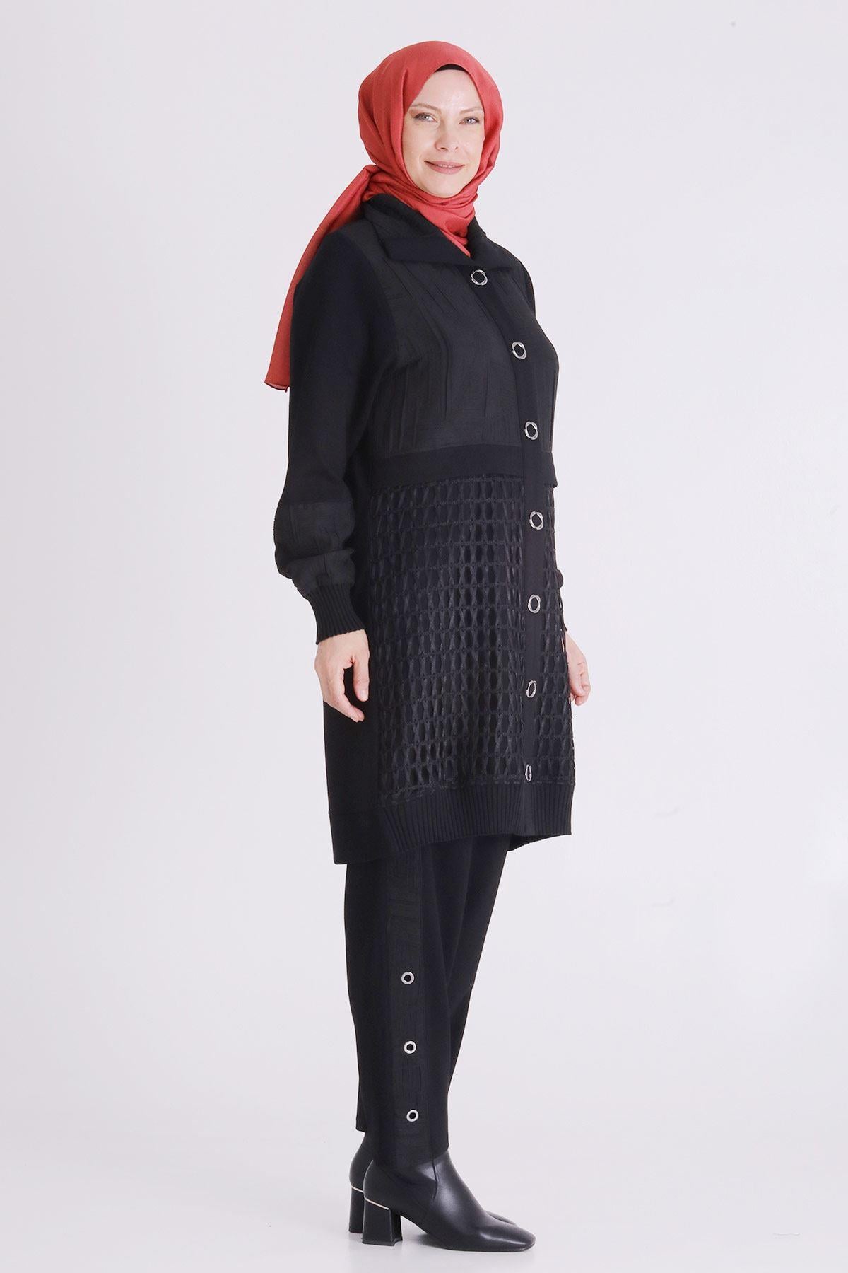 Behrem Büyük Beden Tesettür Pantolonlu Takım Siyah OTW35140