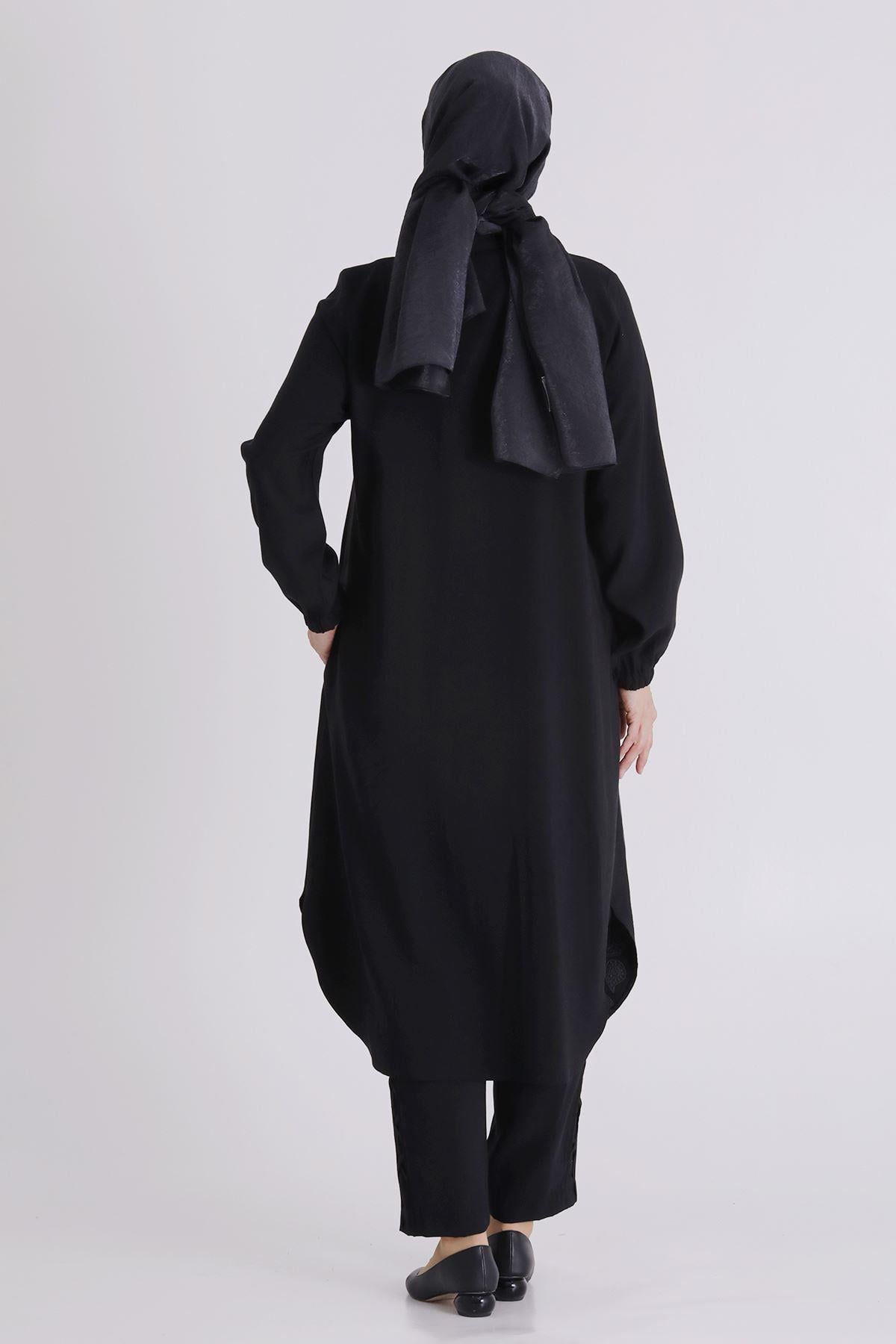 Behrem Büyük Beden Tesettür Pantolonlu Takım Siyah OTW35142