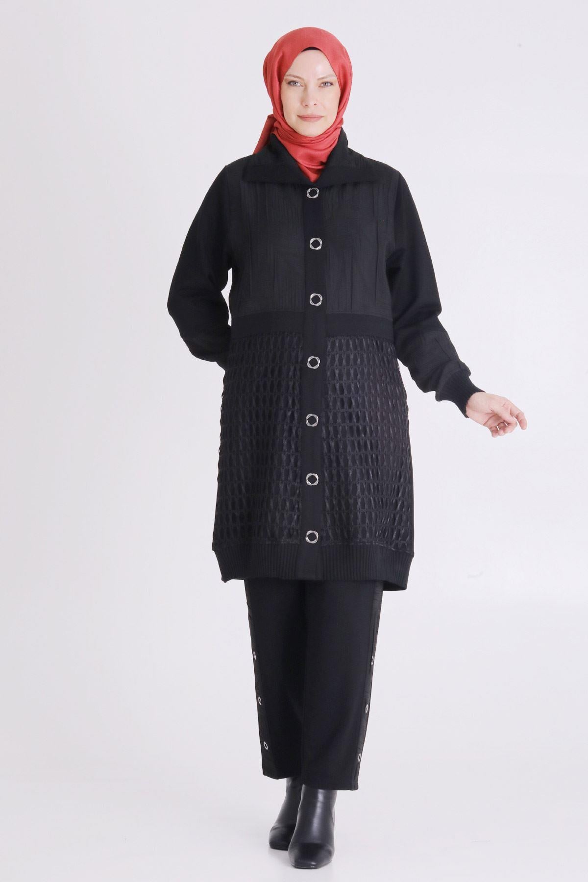 Behrem Büyük Beden Tesettür Pantolonlu Takım Siyah OTW35140