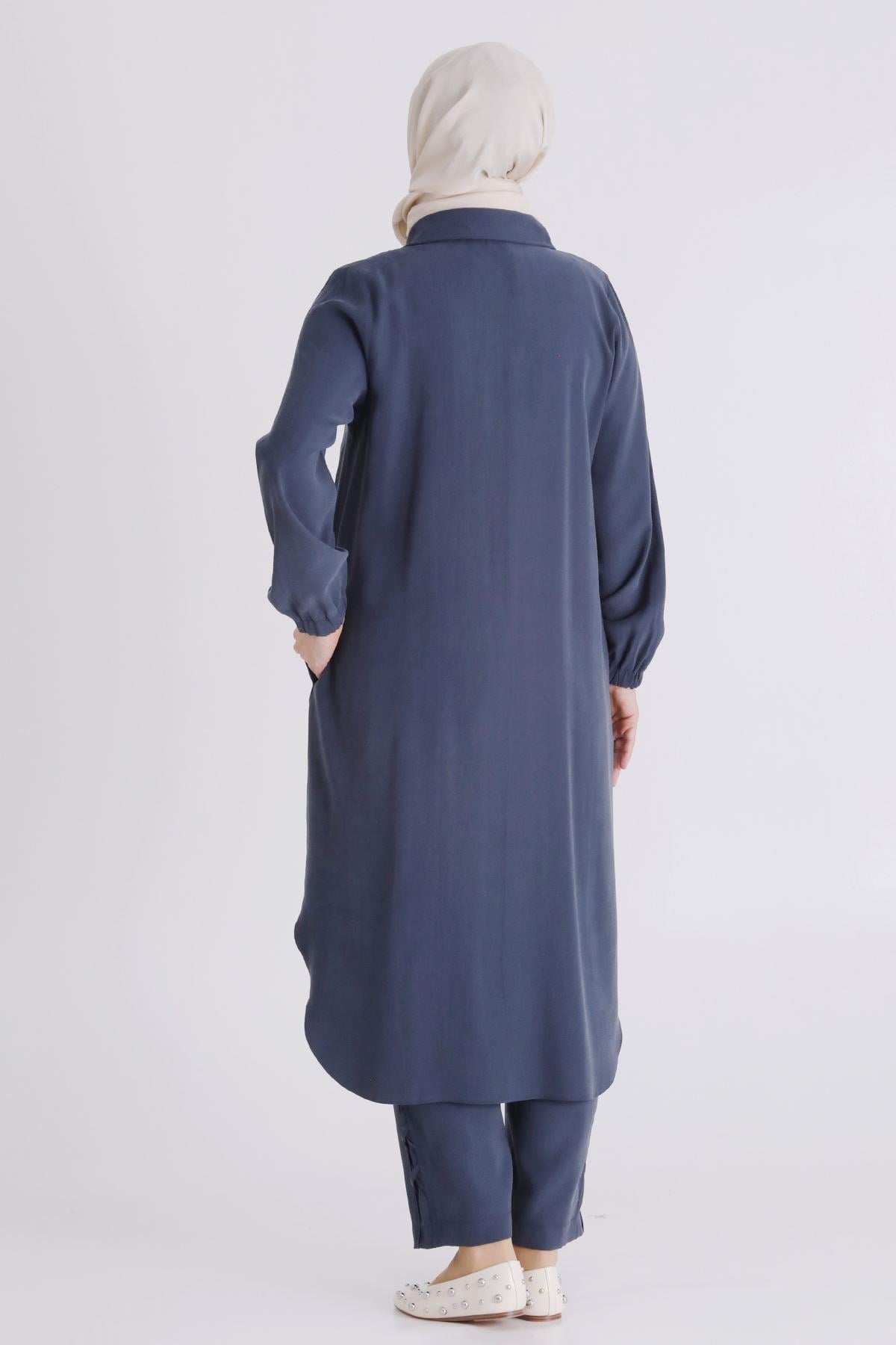 Behrem Büyük Beden Tesettür Pantolonlu Takım Lacivert OTW35142