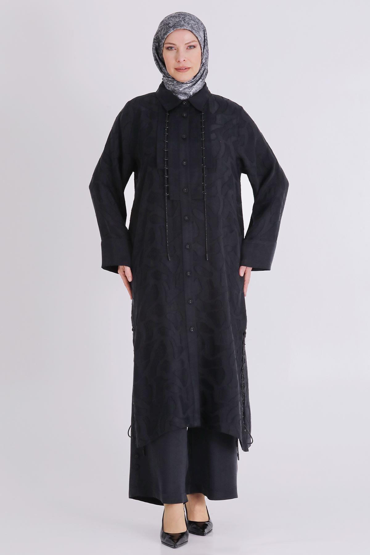 Behrem Büyük Beden Tesettür Pantolonlu Takım Siyah OTW35147