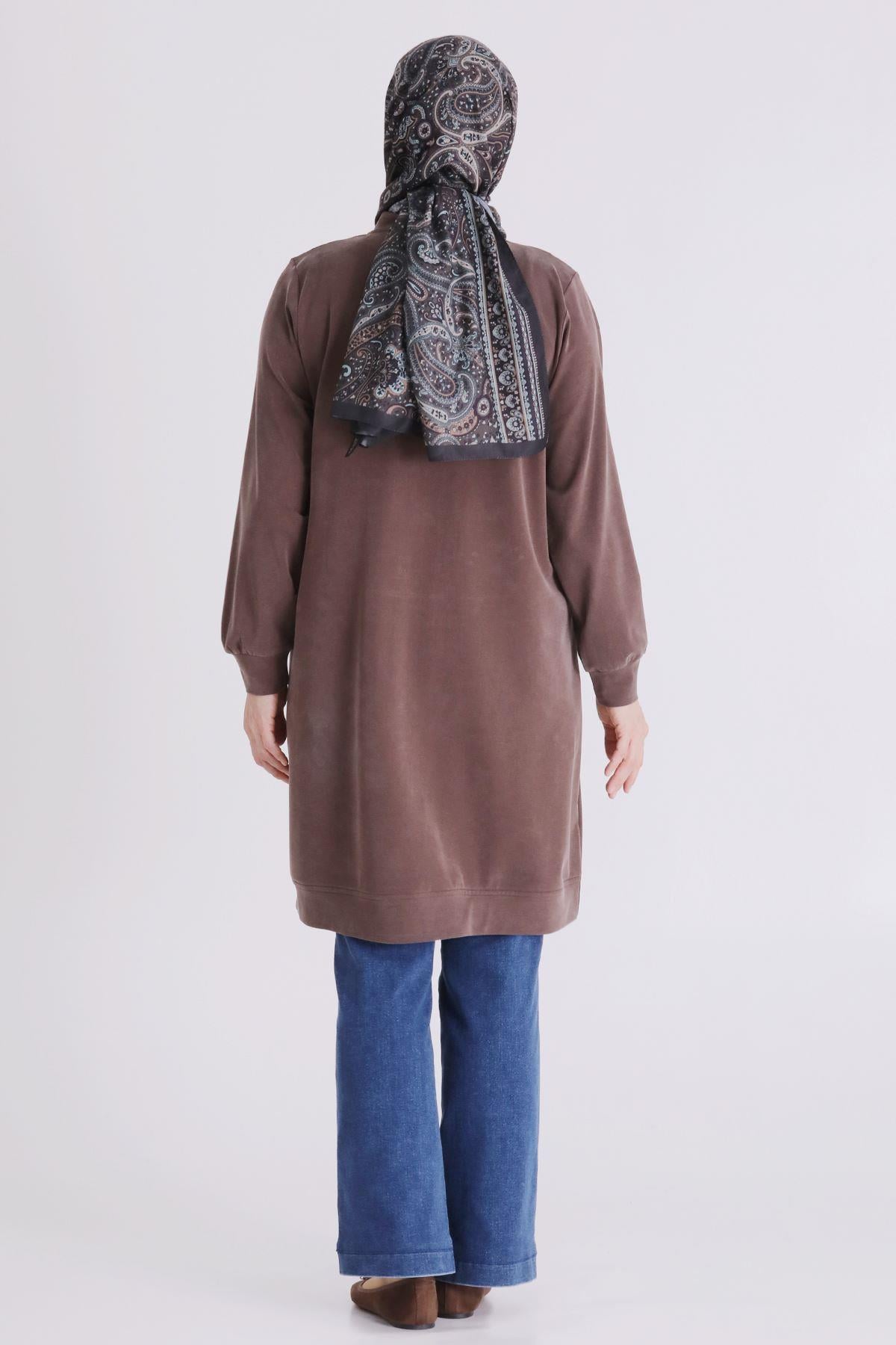 Behrem Büyük Beden Tesettür Tunik Kahve OTW20141
