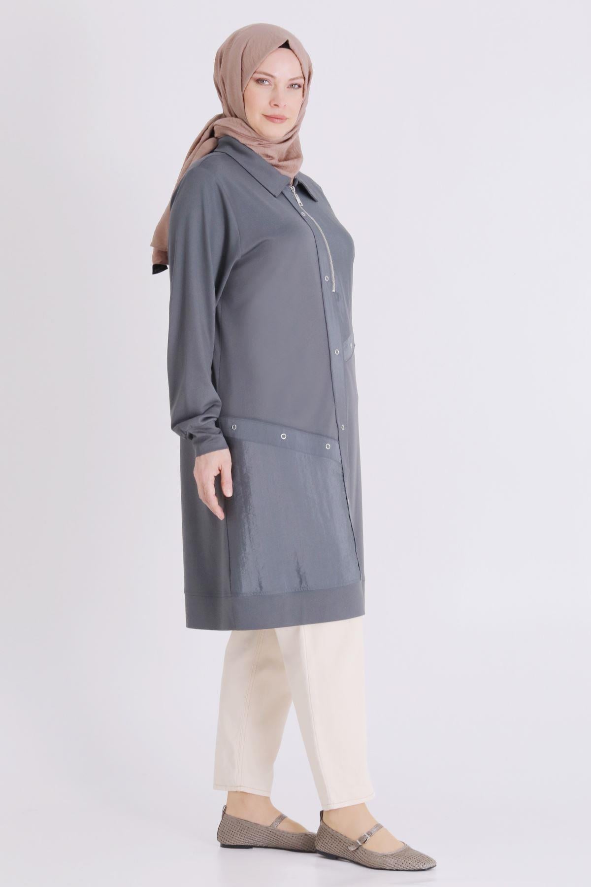 Behrem Büyük Beden Tesettür Tunik Kül Rengi OTW2071