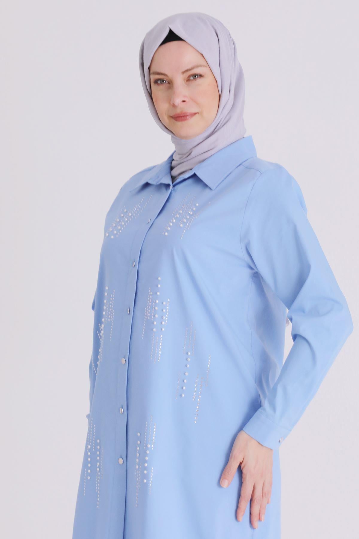 Behrem Büyük Beden Tesettür Tunik Mavi OTW2358