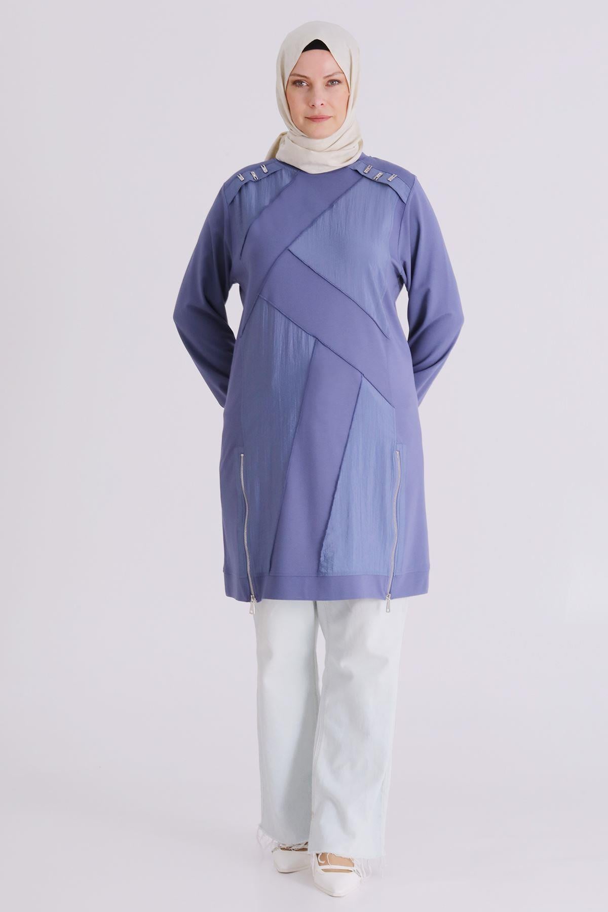 Behrem Büyük Beden Tesettür Tunik Morcivert OTW20135