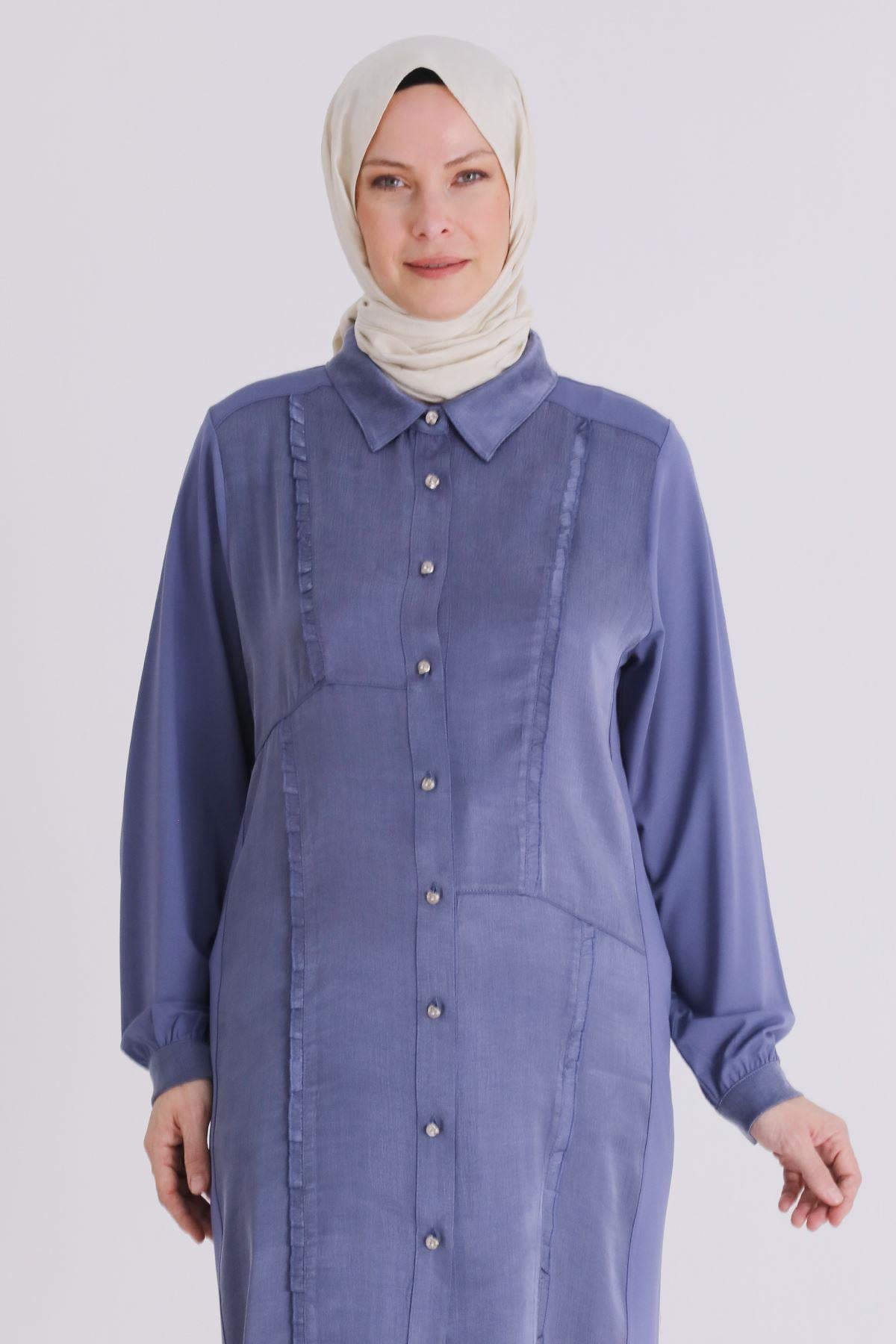 Behrem Büyük Beden Tesettür Tunik Morcivert OTW23035