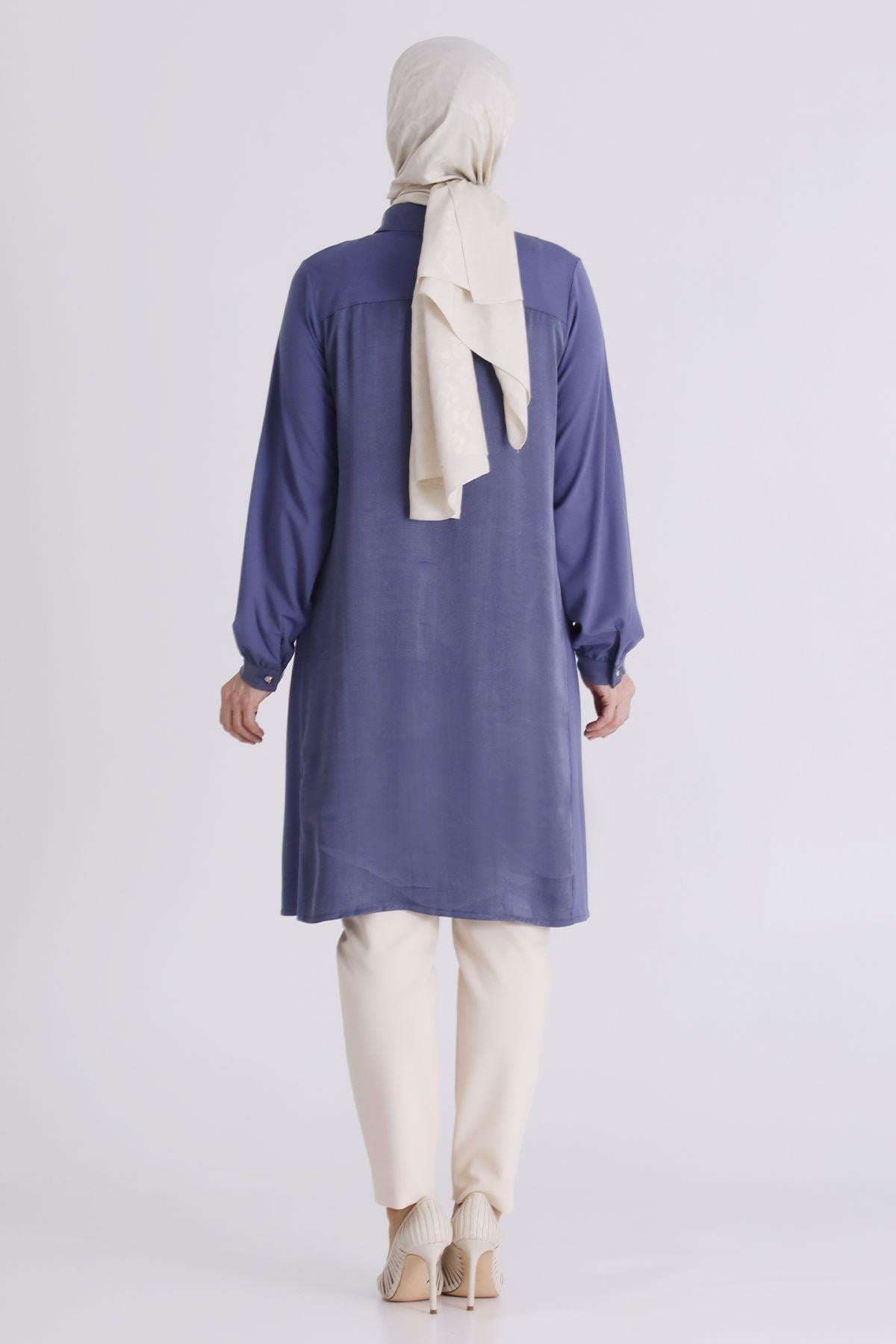 Behrem Büyük Beden Tesettür Tunik Morcivert OTW23035