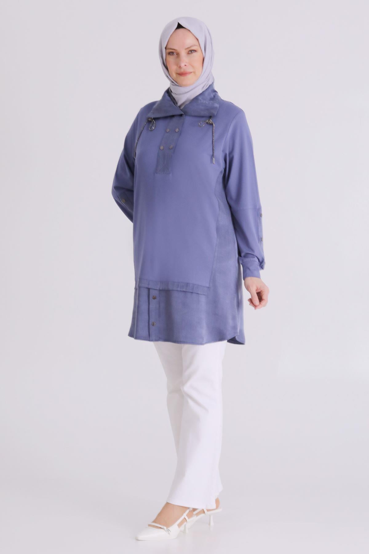 Behrem Büyük Beden Tesettür Tunik Morcivert OTW20136