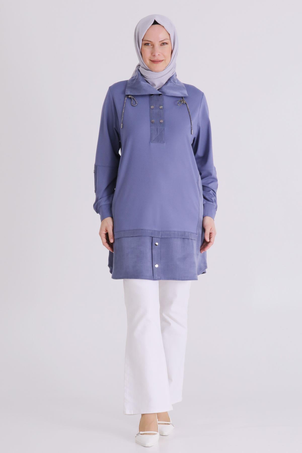 Behrem Büyük Beden Tesettür Tunik Morcivert OTW20136