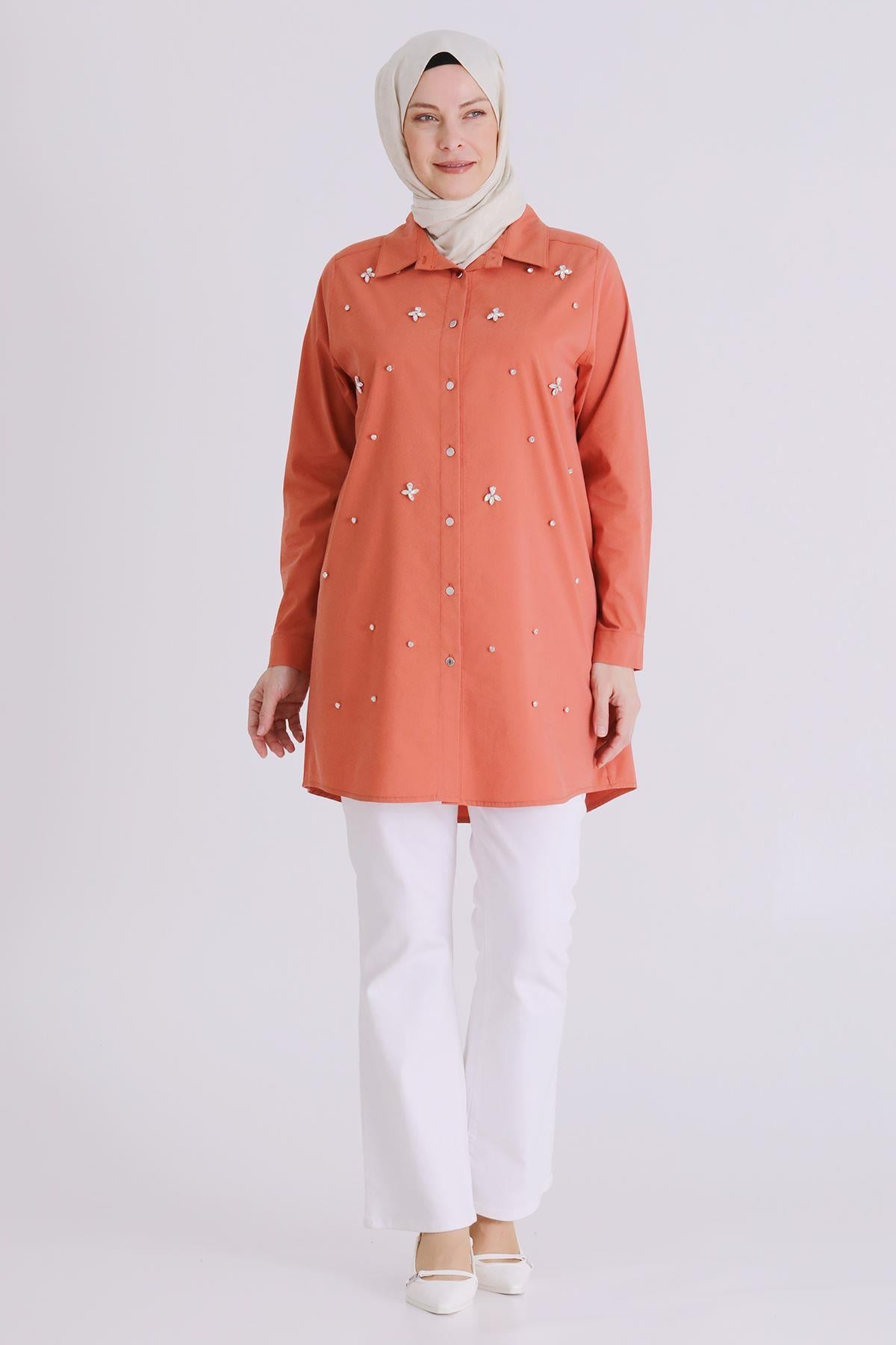 Behrem Büyük Beden Tesettür Tunik Şeftali OTW2357