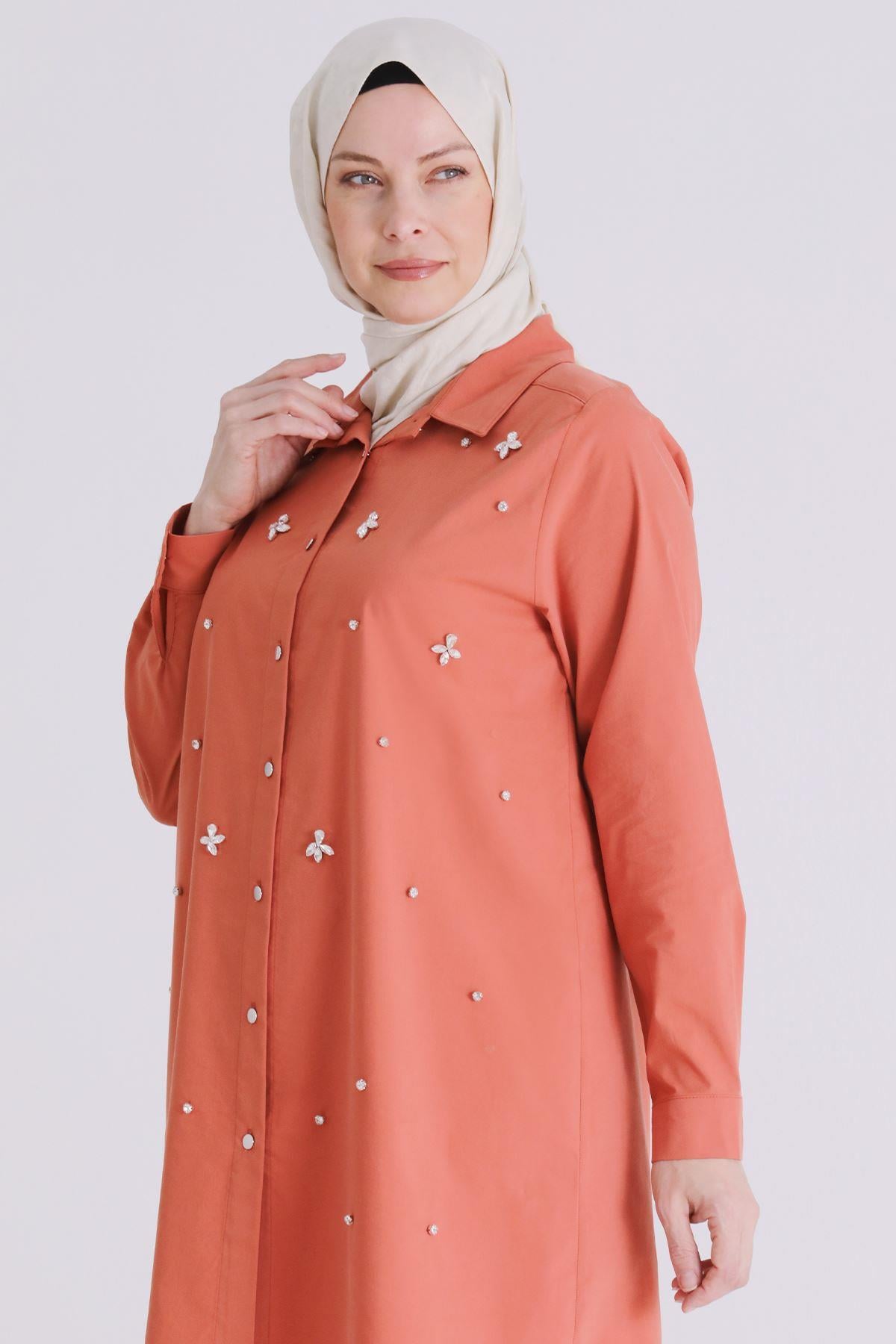 Behrem Büyük Beden Tesettür Tunik Şeftali OTW2357